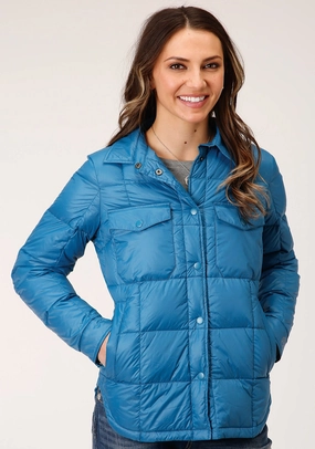 Heat Reflective Layer Roper Womens Teal Blue Nylon Parachute Down Fill Jacket
