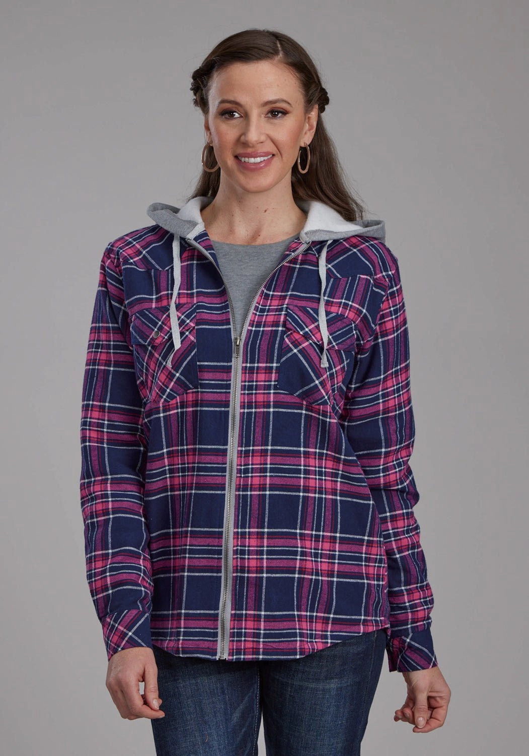 Effortless Look Roper Womens Thermal Lined Flannel Blue 100% Cotton Jacket
