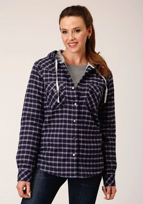 Roper Womens Thermal Lined Flannel Blue 100% Cotton Jacket Plaid Print
