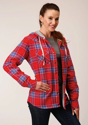 Roper Womens Thermal Lined Flannel Red 100% Cotton Jacket Cool Season Classic Casual Look