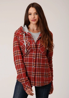 Advanced Insulation Flat Lock Stitching Roper Womens Thermal Lined Hooded Rust 100% Cotton Jacket