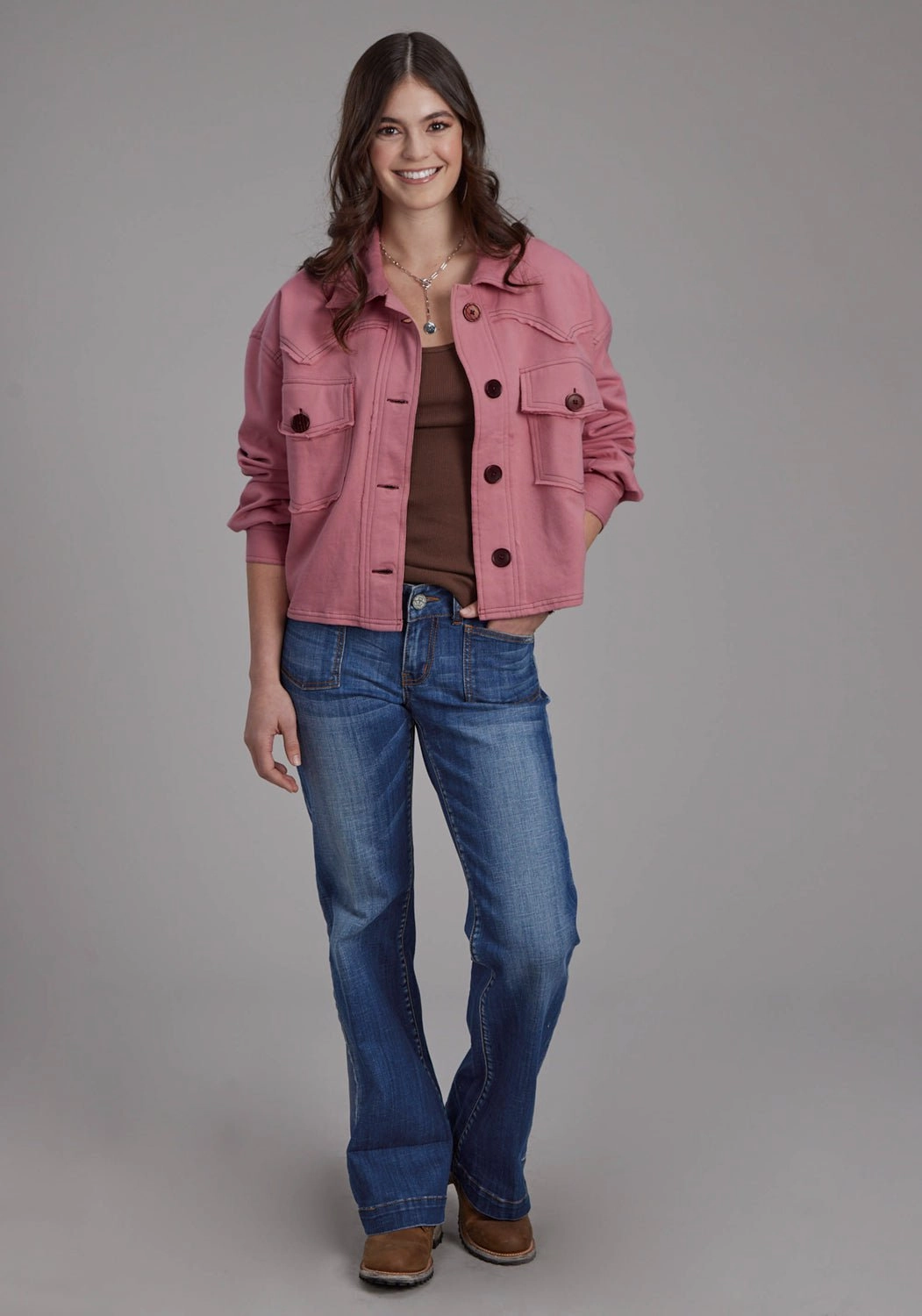 Articulated Elbows Smooth Zipper Glides Roper Womens Western Crop Pink 100% Cotton Jacket