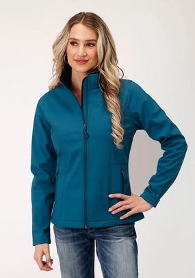 Roper Womens Zip Deep Teal Polyester Softshell Jacket Zipper Closure Mechanism