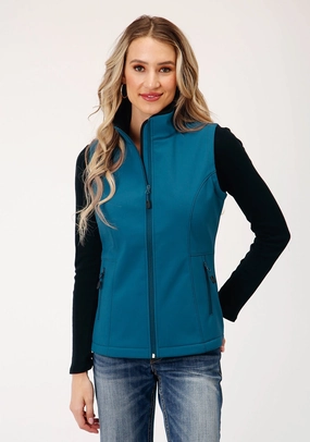 Durable Corrosion Resistant Zippers Roper Womens Zip Deep Teal Polyester Softshell Vest