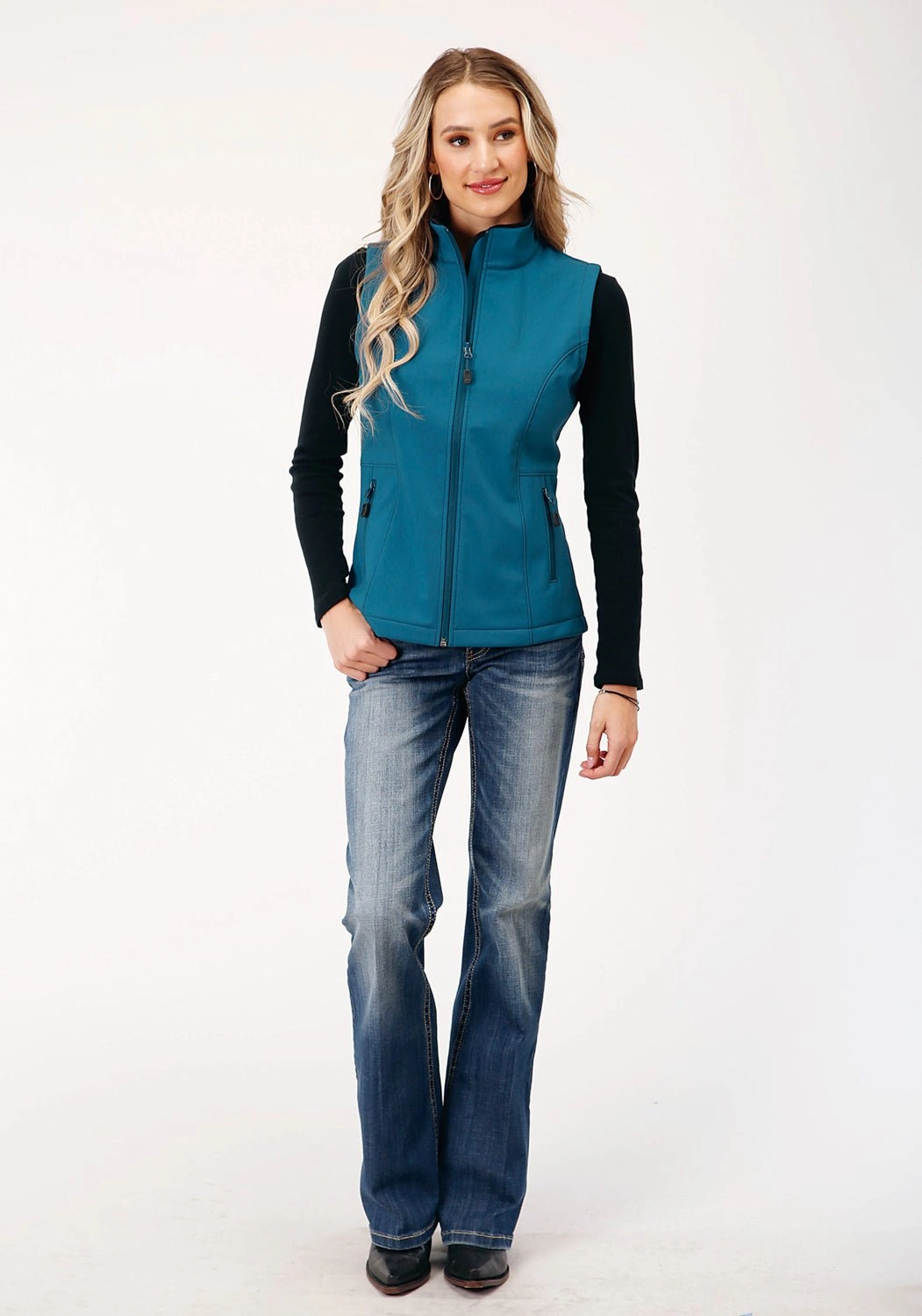 Reinforced Elbow Padding Fashion Forward Roper Womens Zip Deep Teal Polyester Softshell Vest