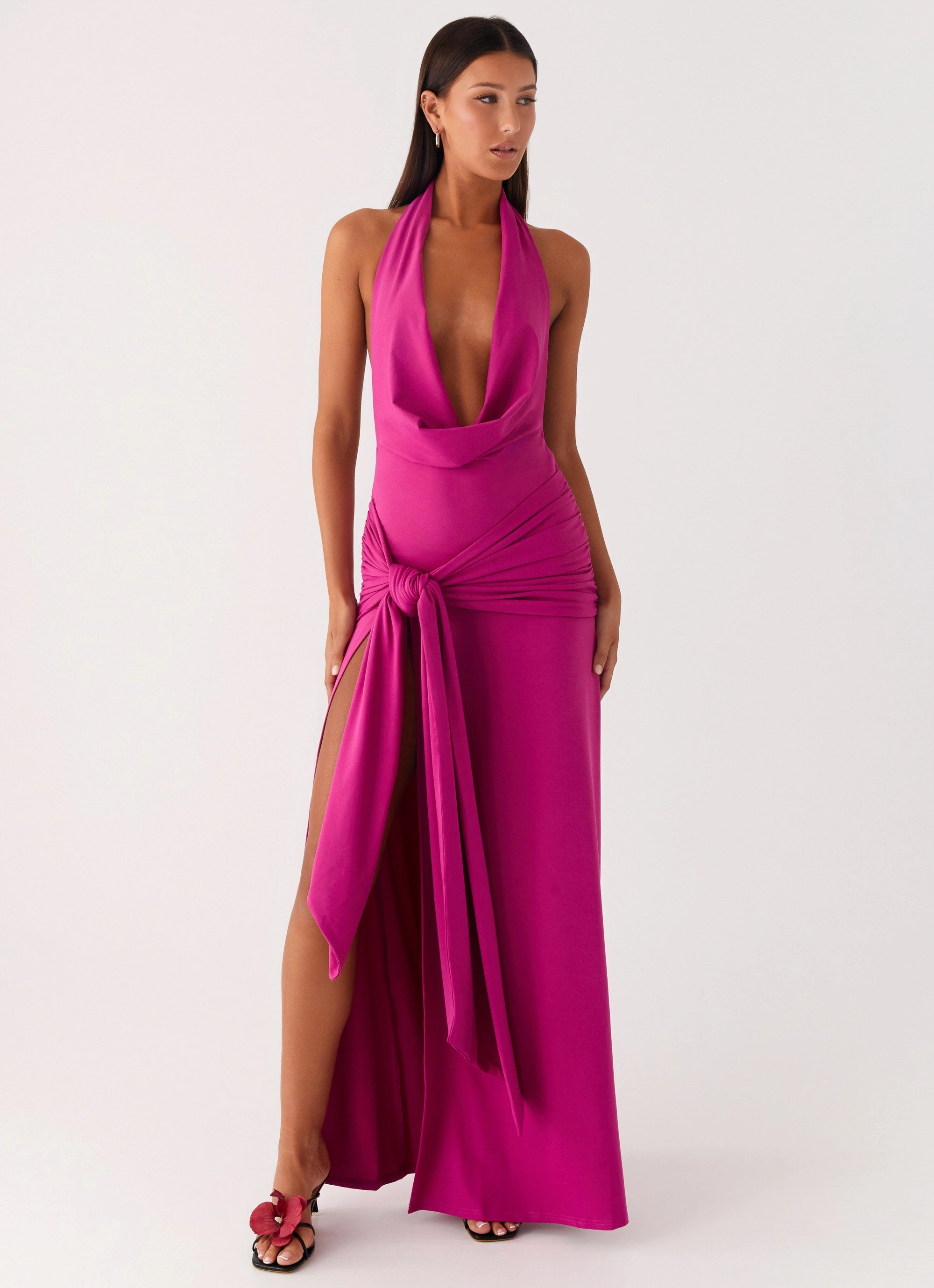 Spring-Season Rowan Ray Cowl Maxi Dress - Fuchsia