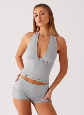 Roxy Halter Top - Grey Non Restrictive Armhole Cut