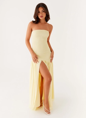 Royce Maxi Dress - Yellow Sweetheart-Neck