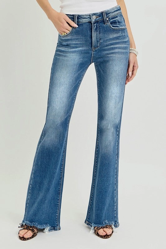 Jennie Tummy Control High Rise Flare Step Hem Jeans Water Repellent Finish Professional Look