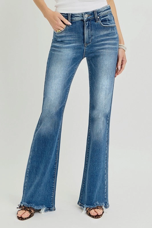 Tapered Cut Jennie Tummy Control High Rise Flare Step Hem Jeans