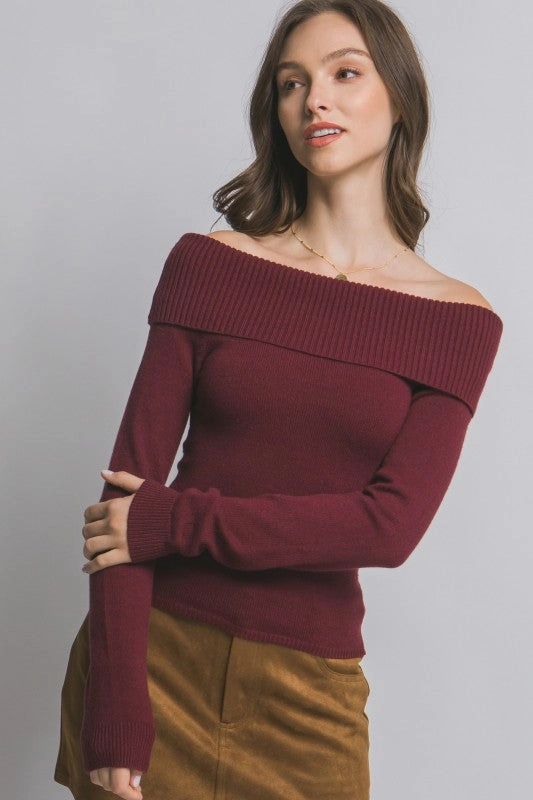Color - coordinated Stay Freshness Ruby Ribbed Fitted Off Shoulder Top