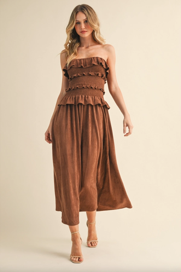 Ruffled Suede Midi Dress FlexibleClosure retro-style