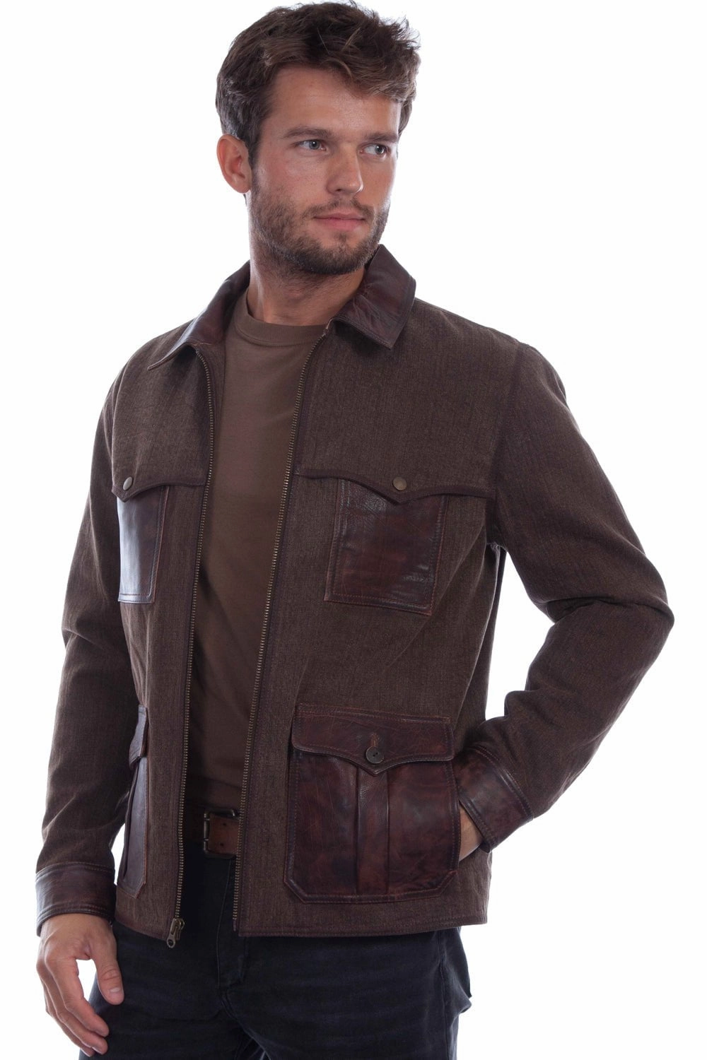 Trendy Must Have Stretchable Cuffs Scully Mens Vintaged Yoke Brown Leather Leather Jacket