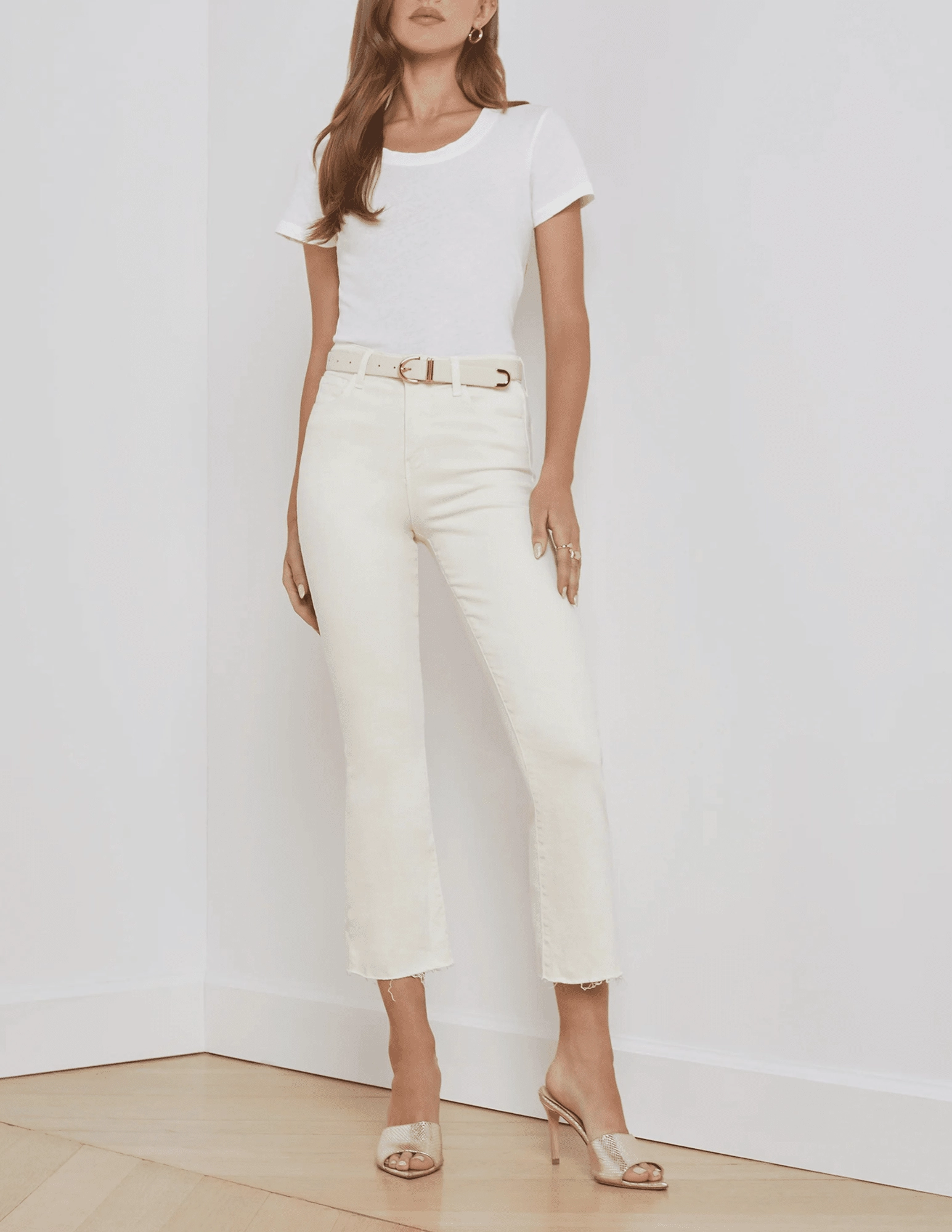 Soft Texture L'AGENCE Kendra High Rise Crop Flare Jeans In Vintage White