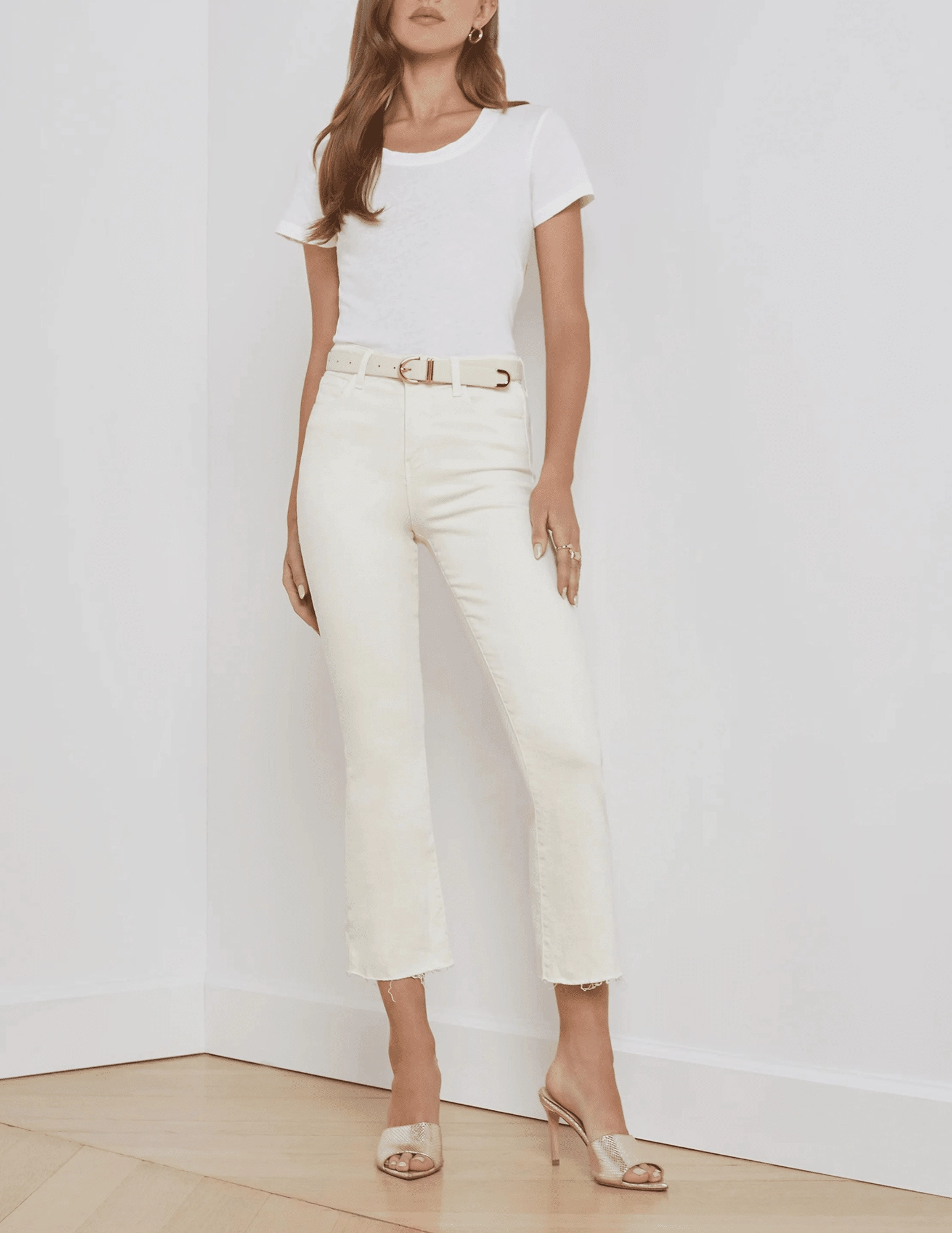 simple design L'AGENCE Kendra High Rise Crop Flare Jeans In Vintage White