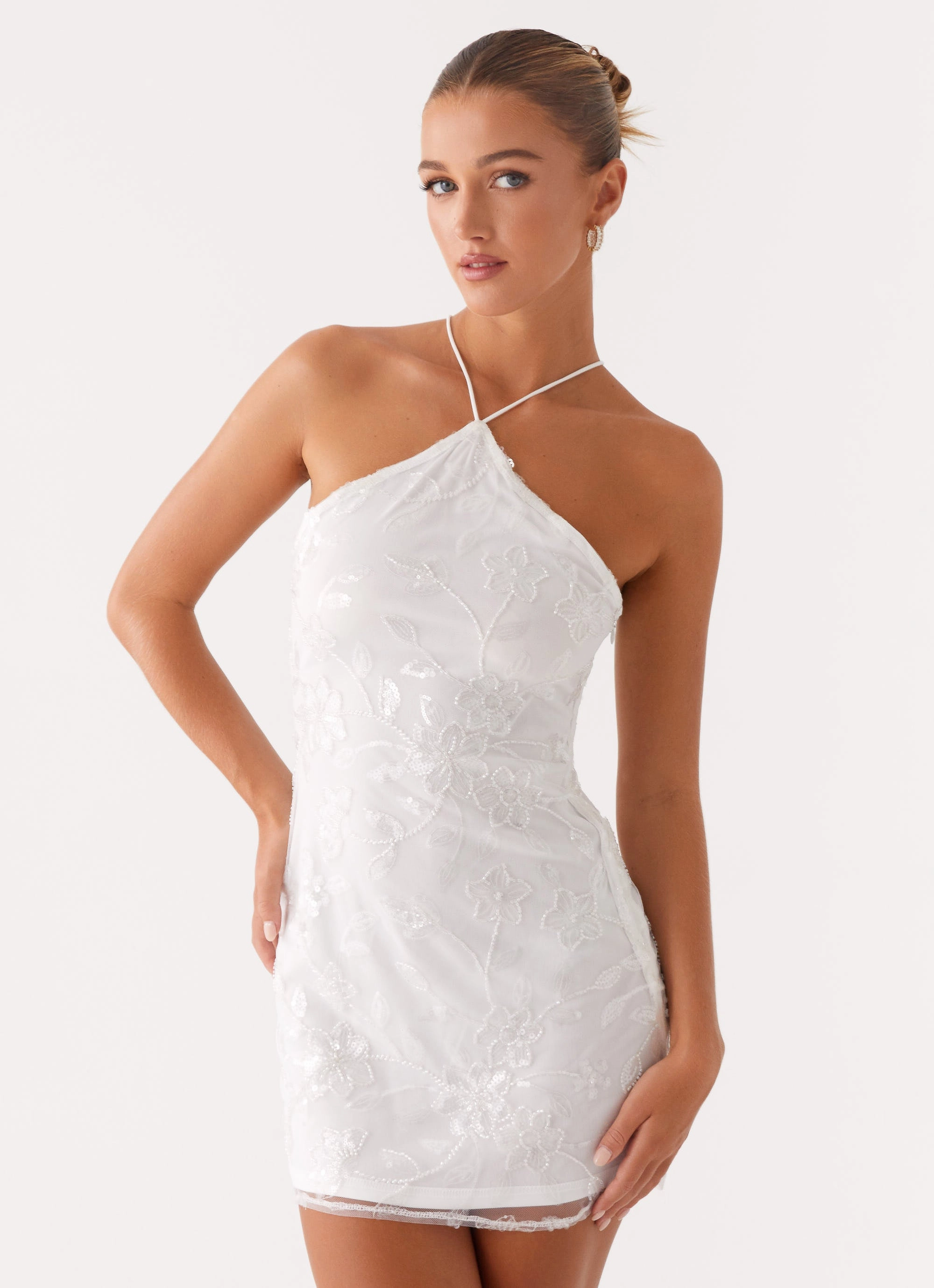 Rumi Beaded Mini Dress - White Polished Cut