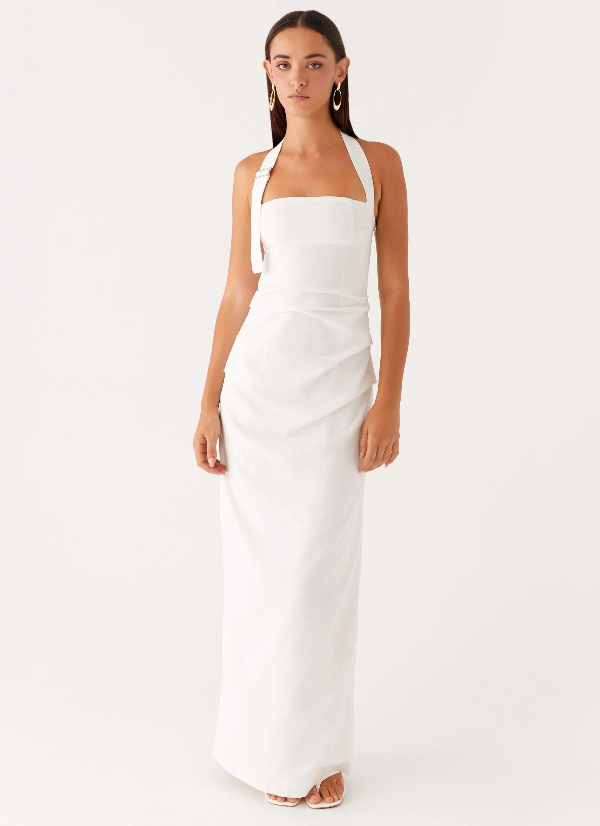Rumour Has it Maxi Dress - White Airy Drape Sleek and Simple