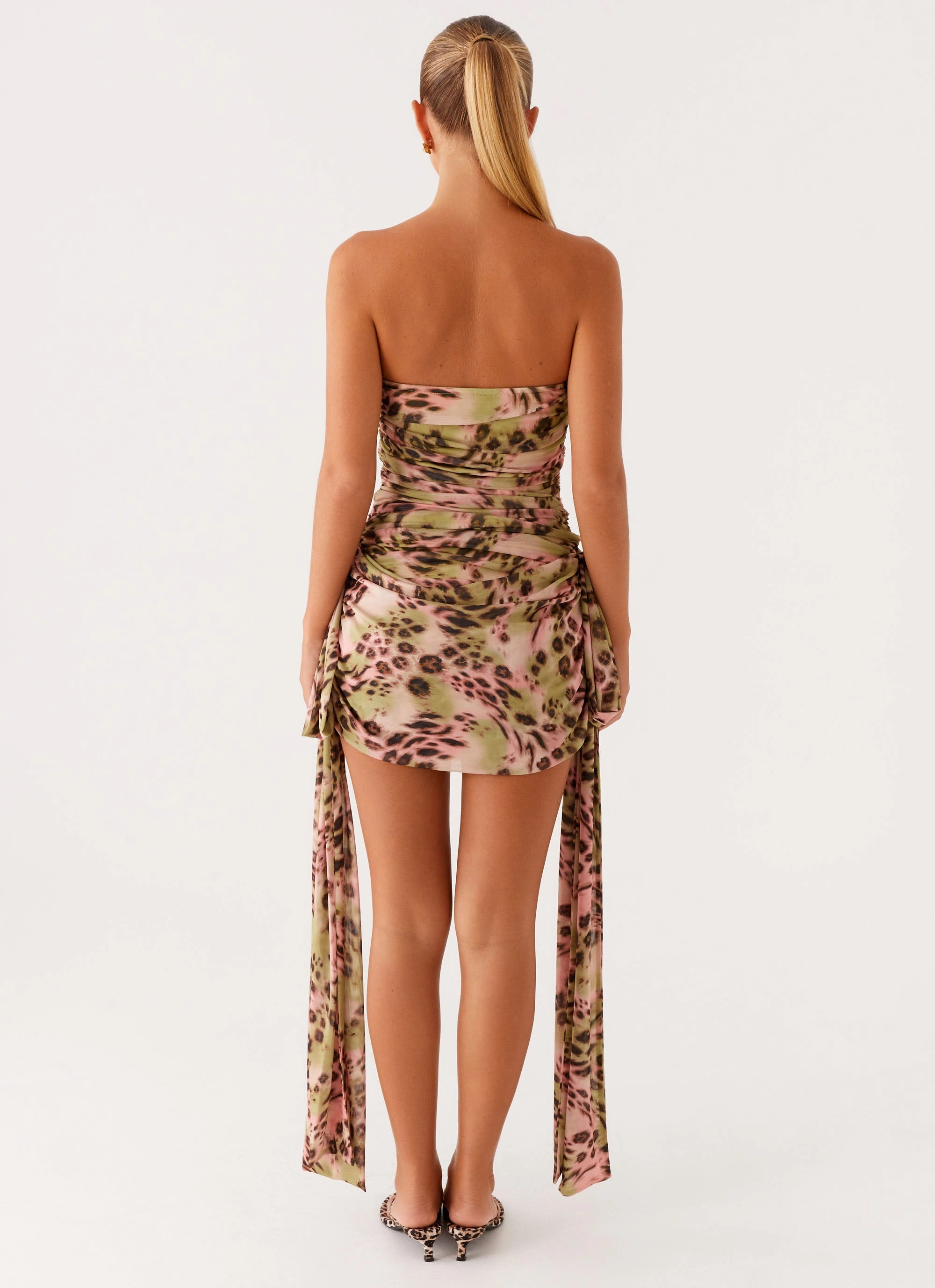 Georgie Mini Dress - Swirl Leo Drawstring-Waist Patterned-Fabric