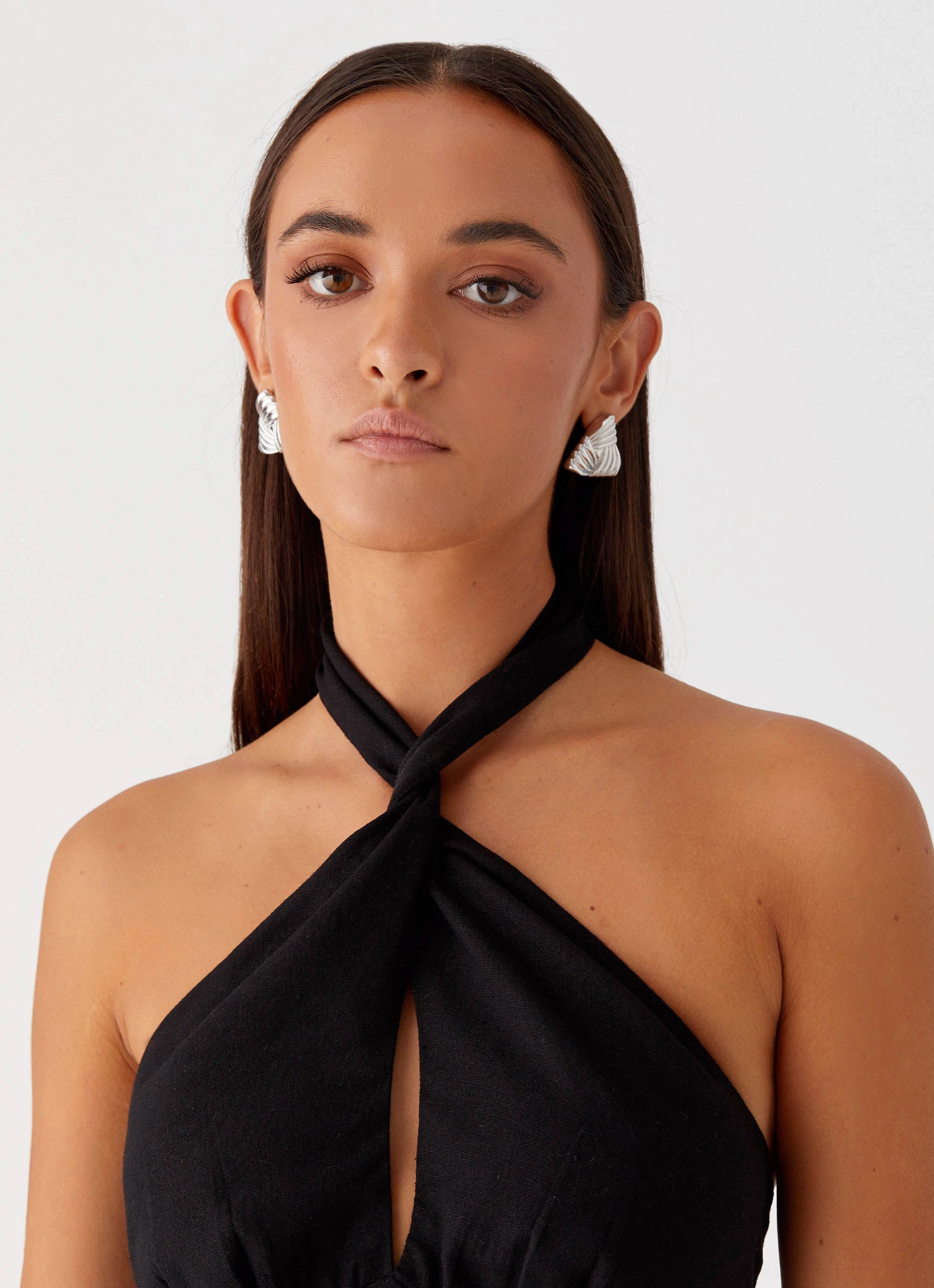 Sabine Linen Mini Dress - Black Smooth Shape Tailored Elegance