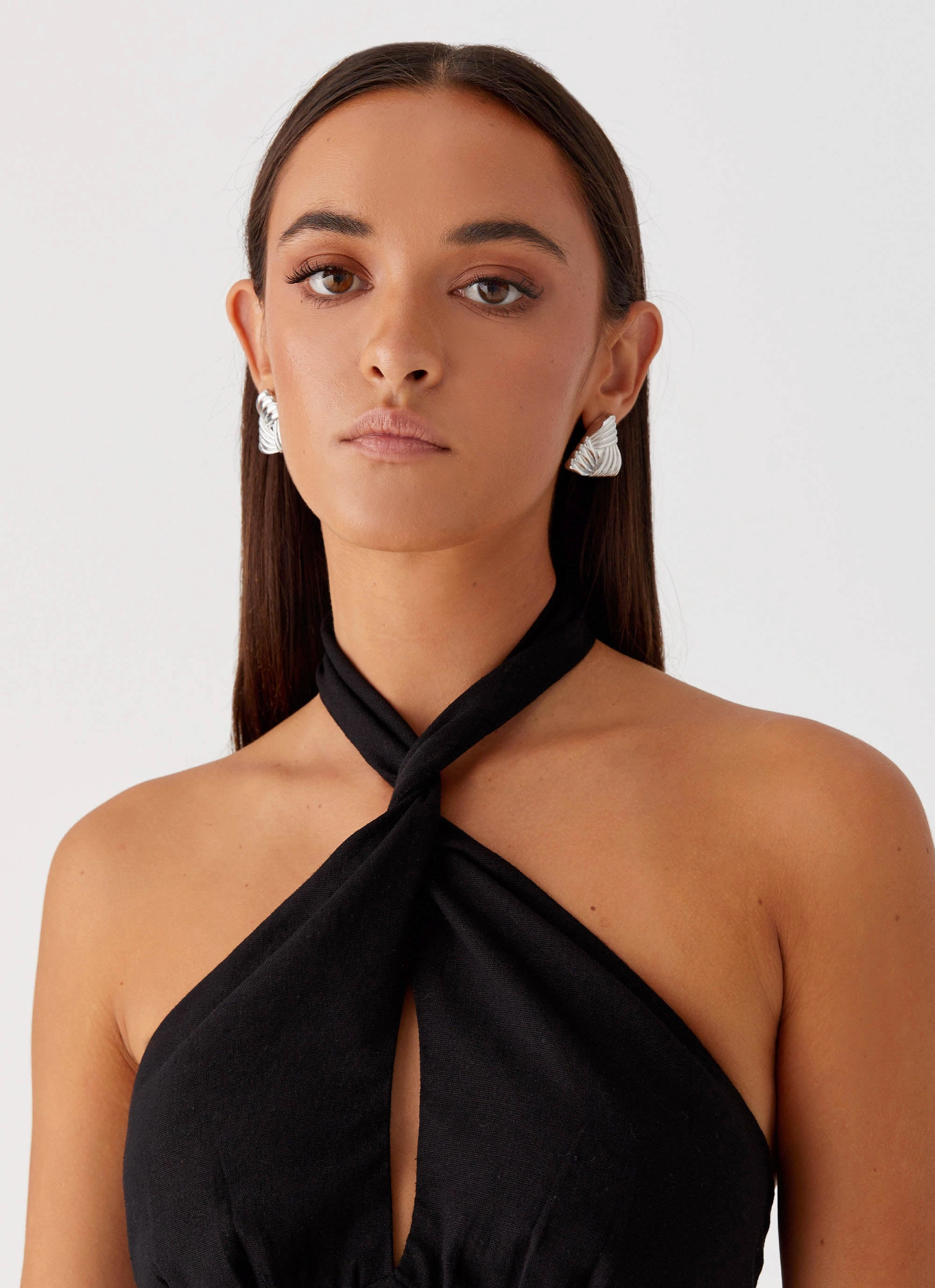 Elegant evening wear Sleek Drape Sabine Linen Mini Dress - Black