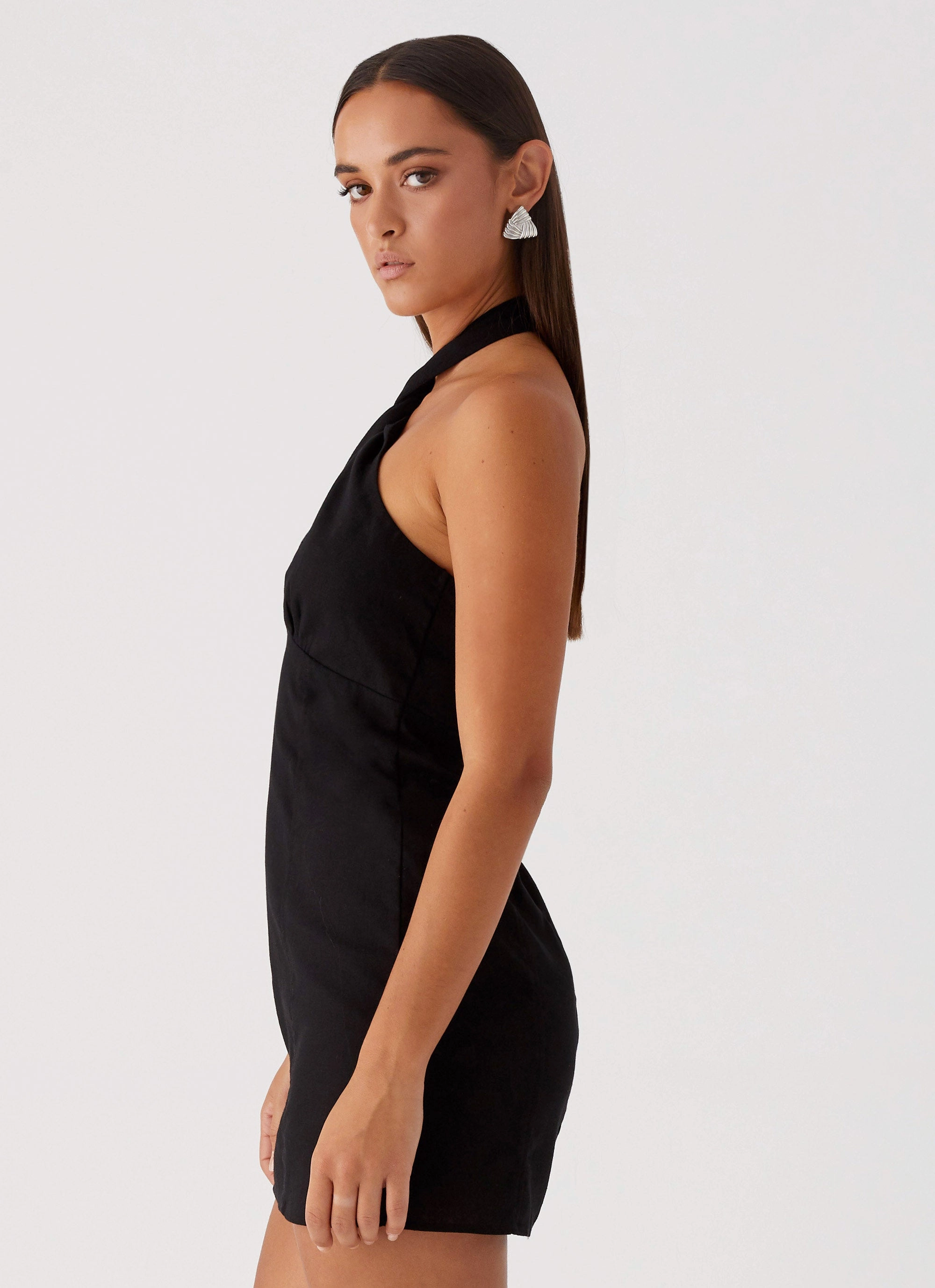 Sabine Linen Mini Dress - Black Minimalist-Style