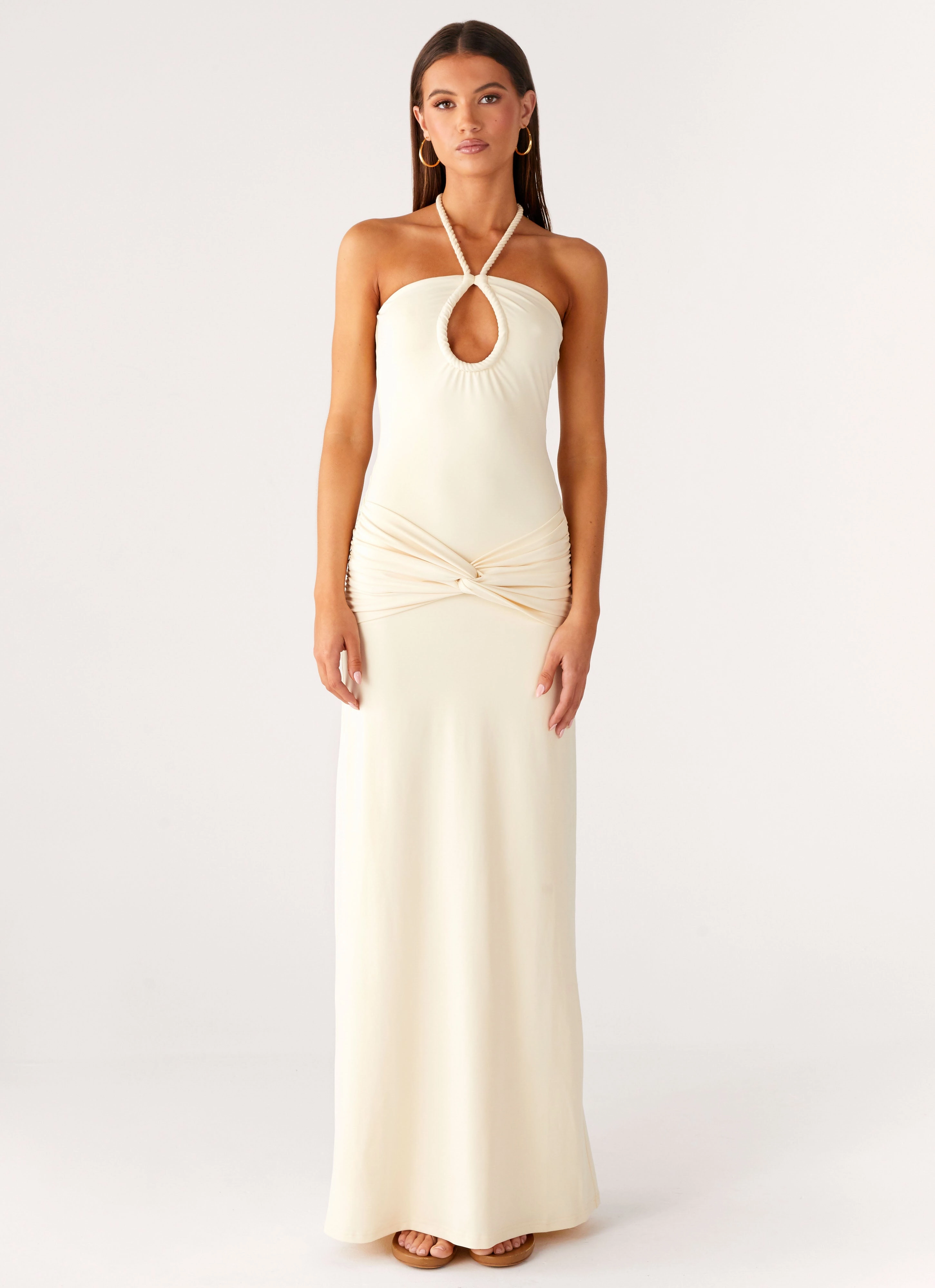 Sacred Maxi Dress - Yellow Natural Silhouette ruffle trim