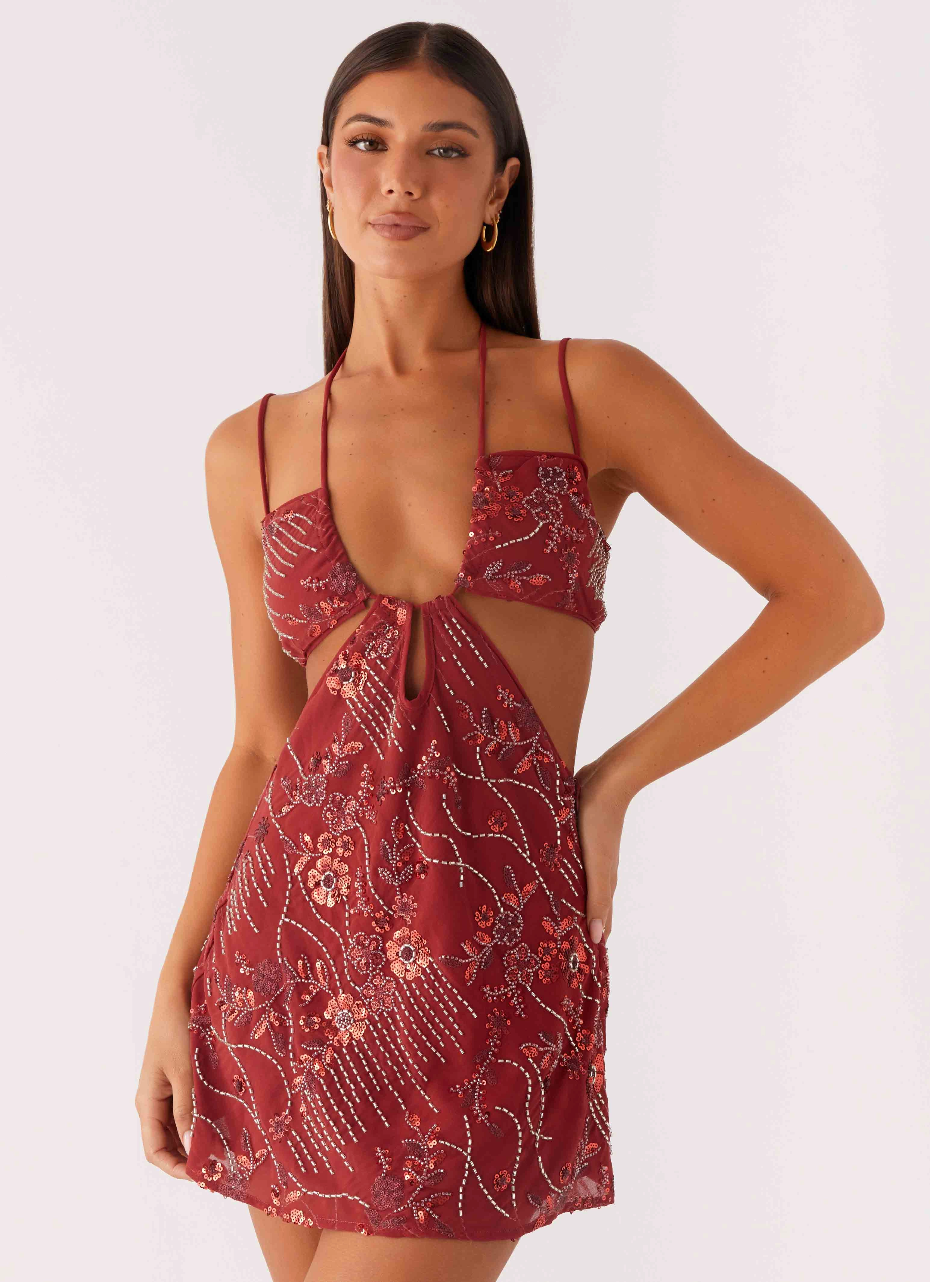 Smooth Wear Sahara Nights Beaded Mini Dress - Rust