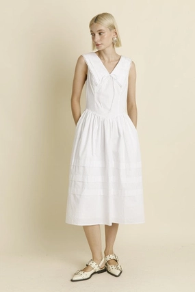Happy Scent garden wedding Sailor Collar Midi Dress - White