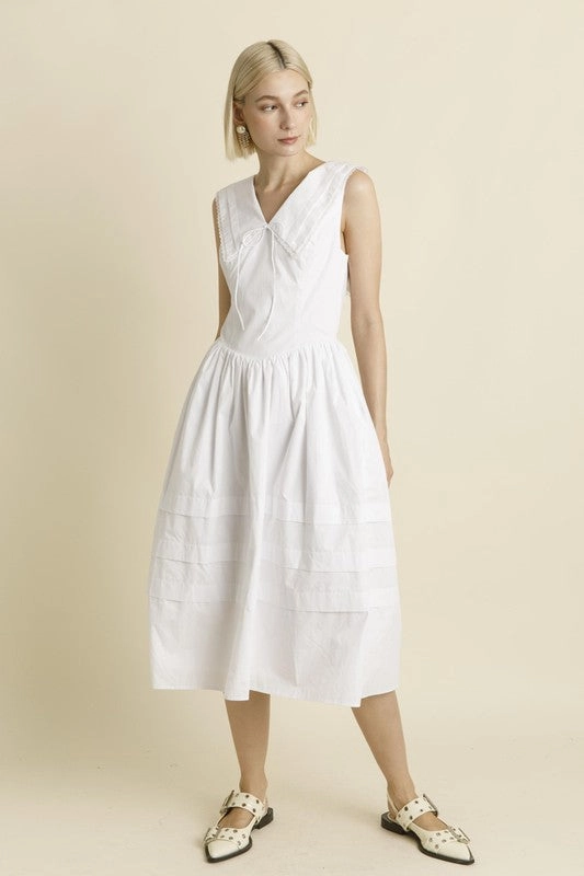 Casual Style Wear Comfy Shape Sailor Collar Midi Dress - White