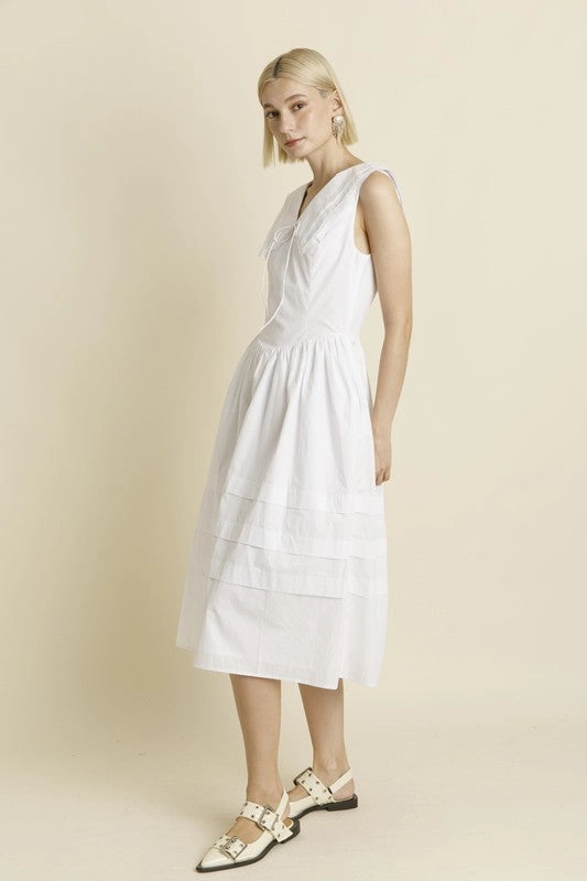 Relax Mode Sailor Collar Midi Dress - White
