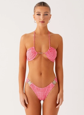 Saint Lucia Bikini Bottoms - Pink Check Durable Closure