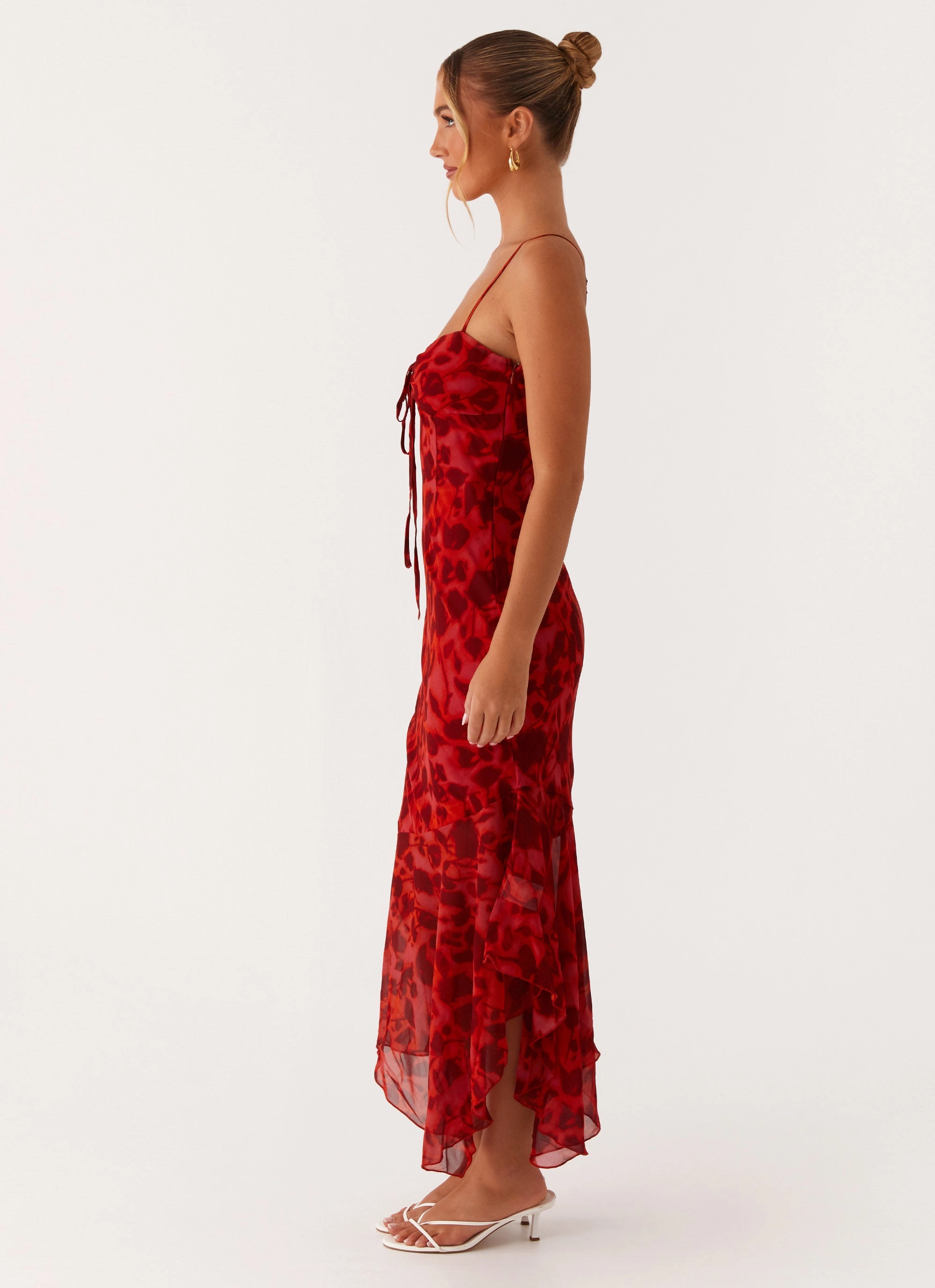 Sally Midi Dress - Deep Red Floral Relax Appeal Easy and Effortless