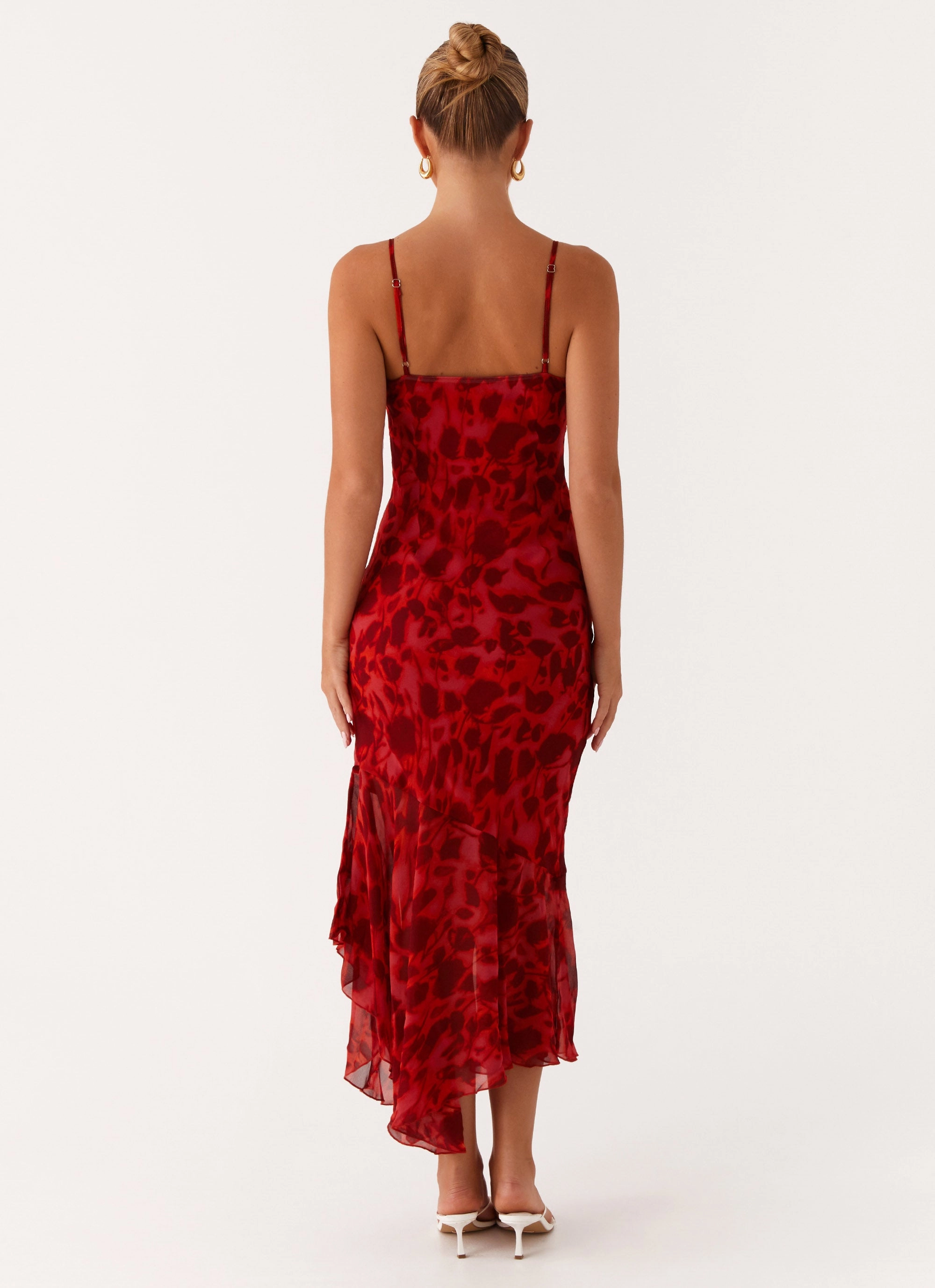 Sally Midi Dress - Deep Red Floral Festival-Ready
