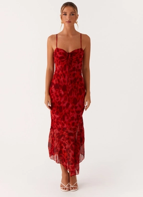 Natural Form Ceremony Ready Sally Midi Dress - Deep Red Floral