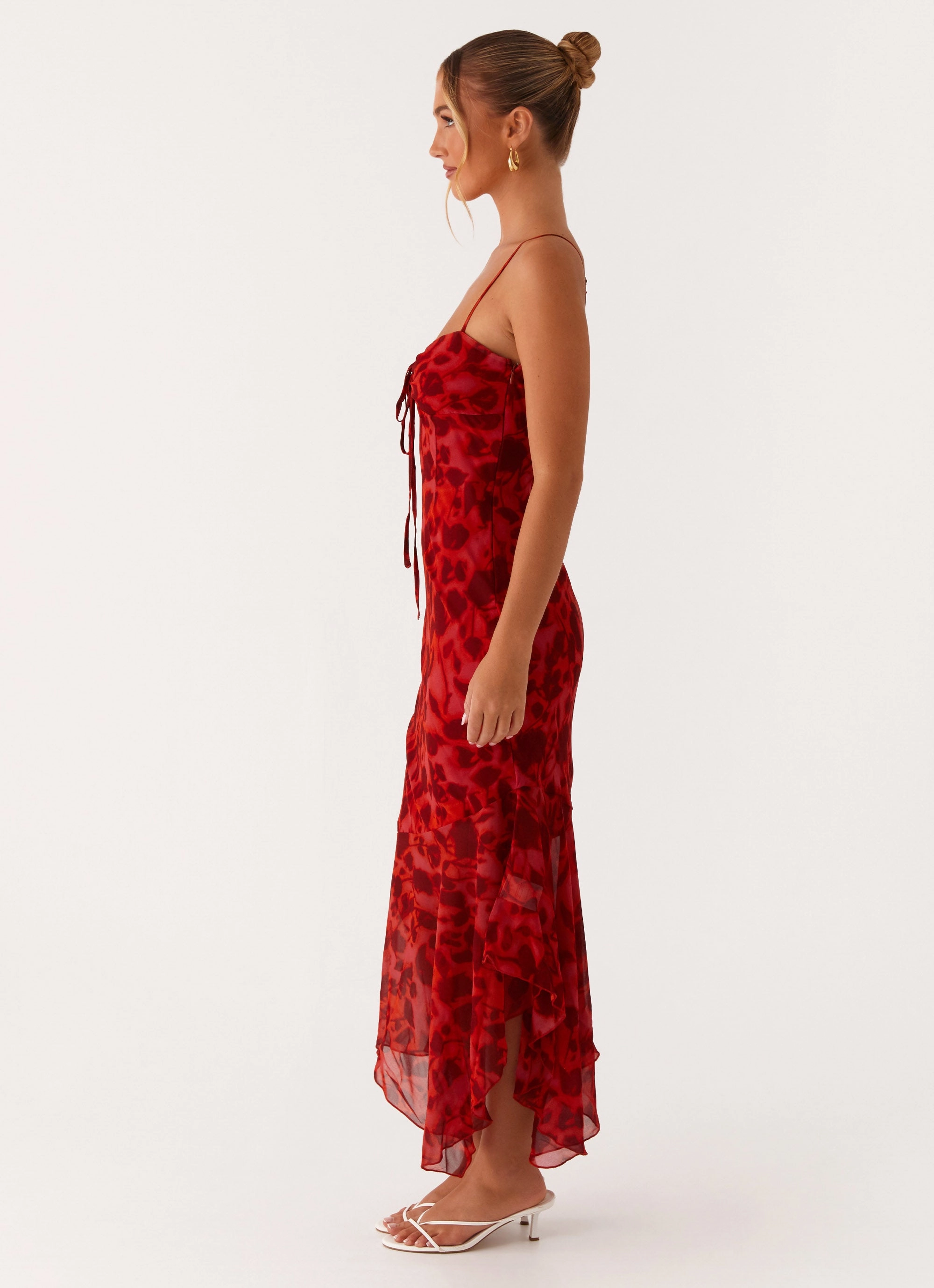 Soft Gradient Sally Midi Dress - Deep Red Floral