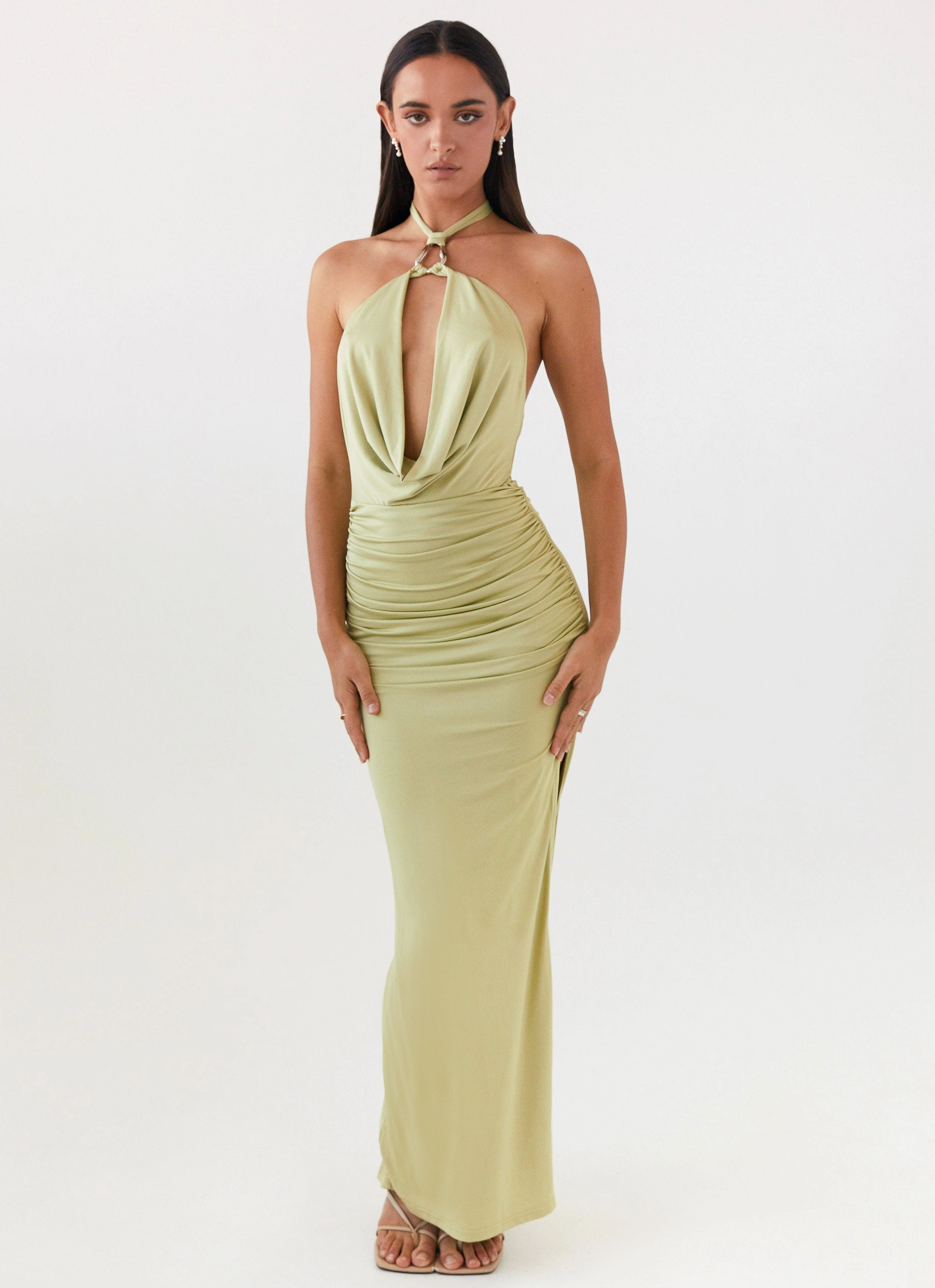 Samara Halterneck Maxi Dress - Sage Elegant Everyday Casual Style