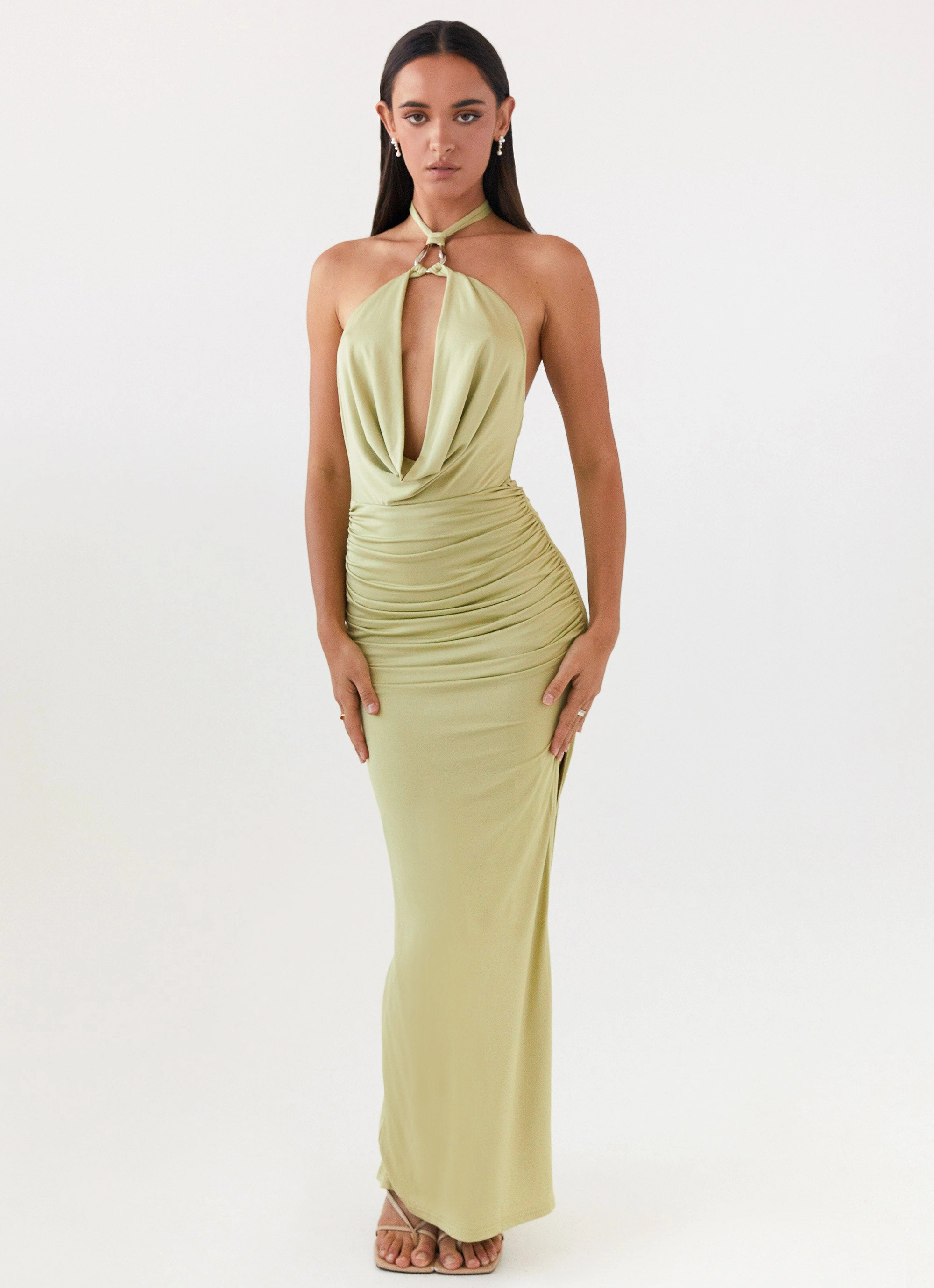Samara Halterneck Maxi Dress - Sage Vibrant Colors Easy Tones