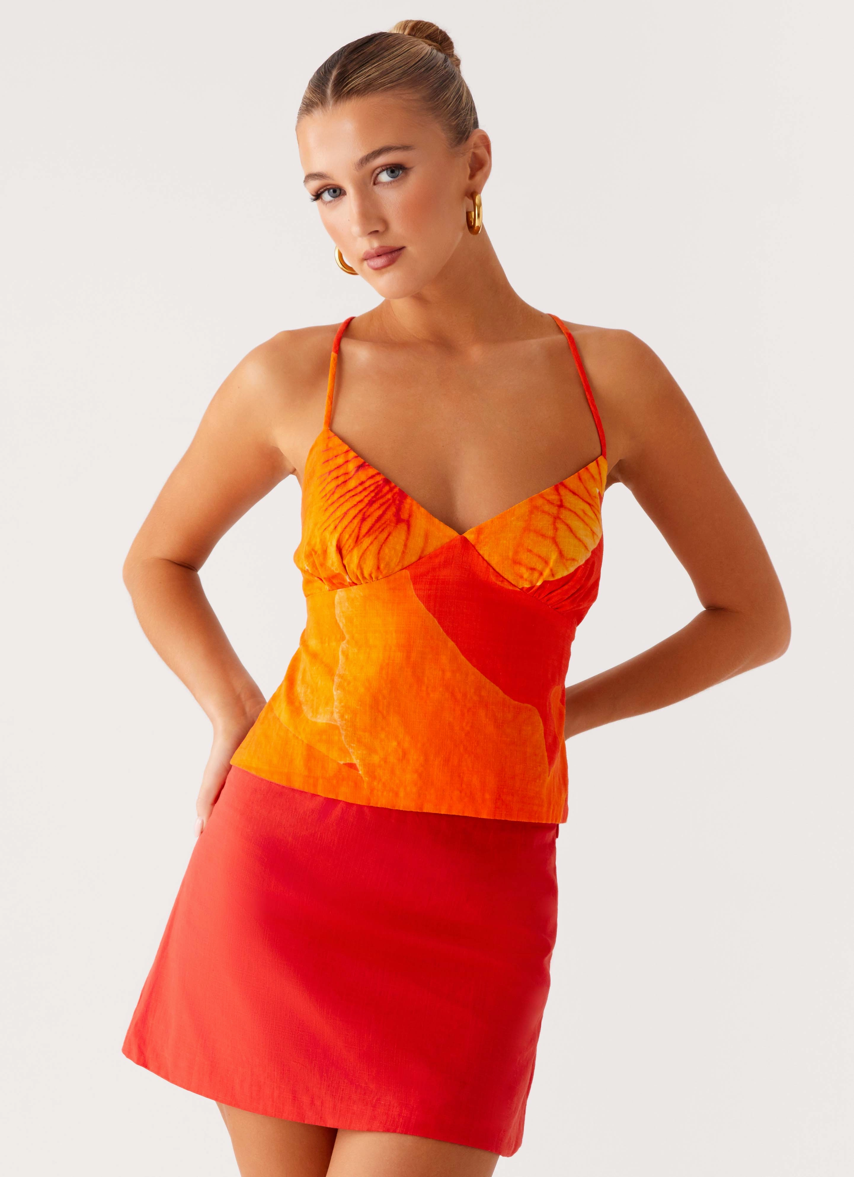 Layered Shoulder Sporty T-shirt Sangria Top - Serene Orange