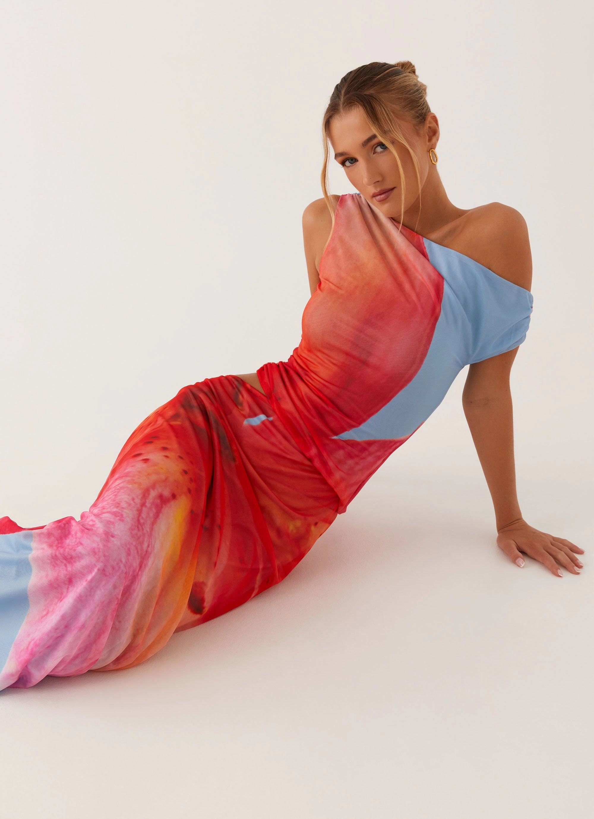 Santa Monica Maxi Dress - Blue Floral Cozy Layering Flow Line