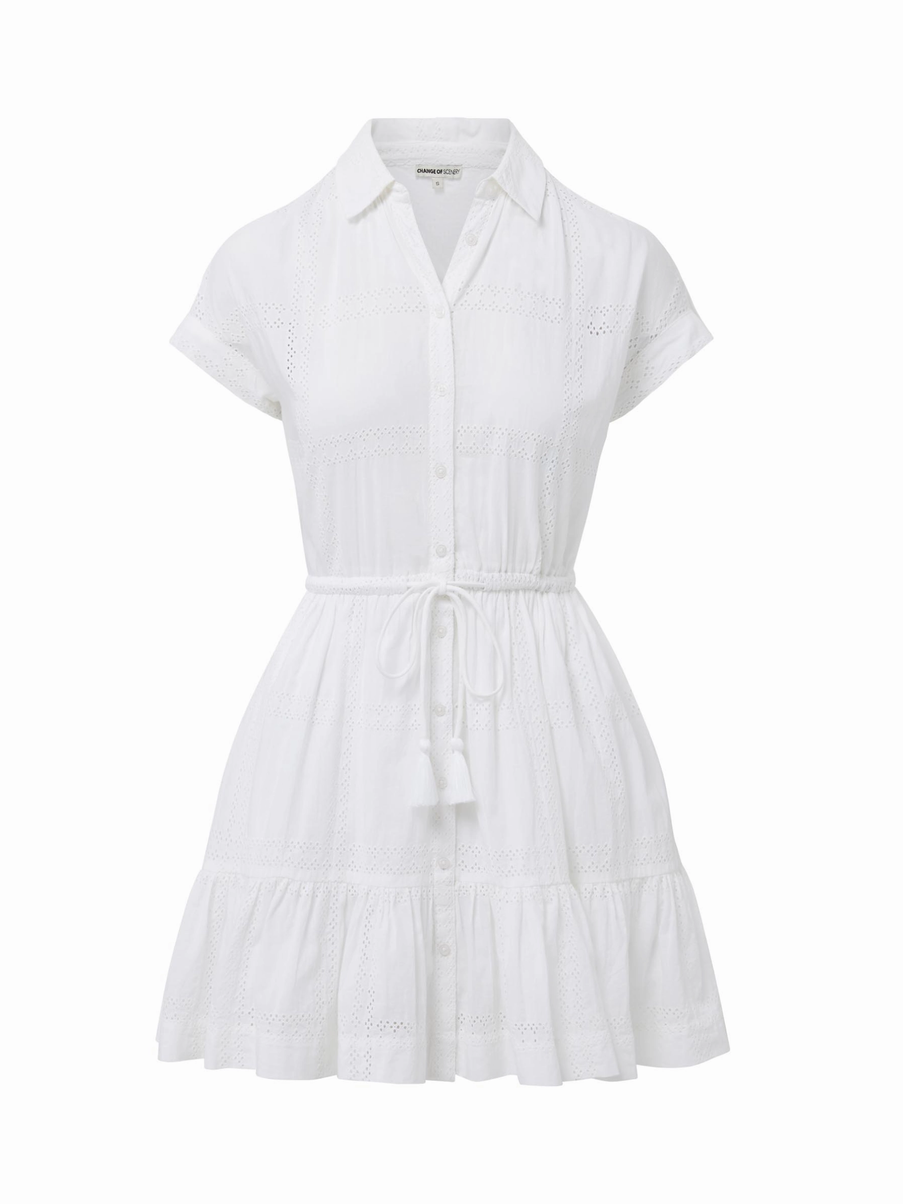 Sarah Dress Grid Eyelet Fresh White Tulle-Overlay