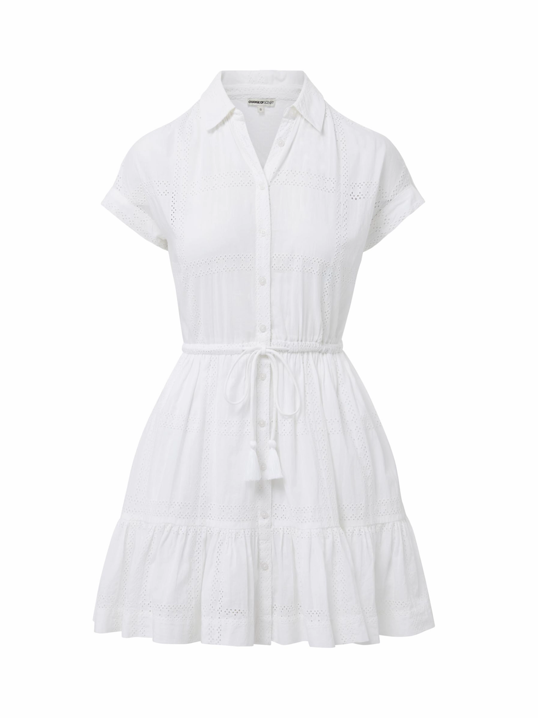 Mood Booster Sarah Dress Grid Eyelet Fresh White