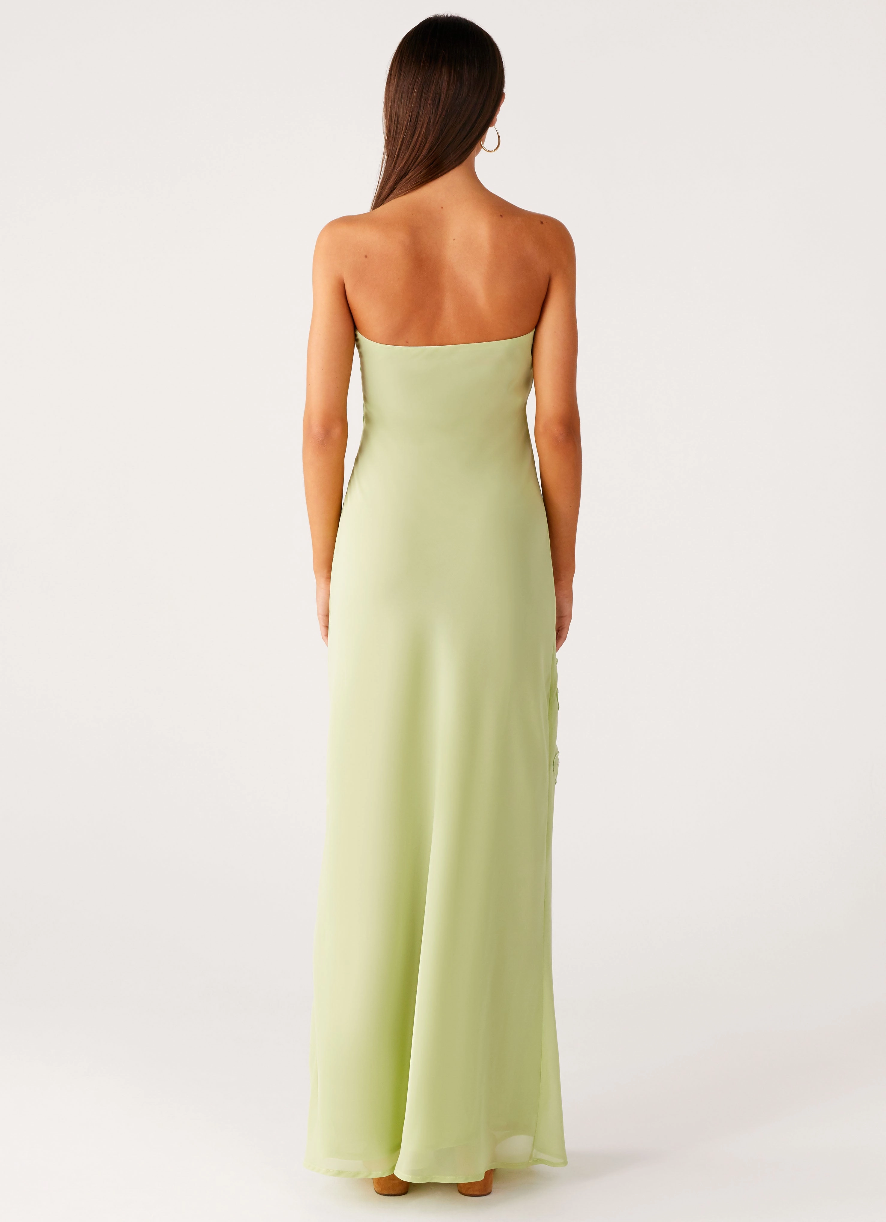 Sassafras Beaded Flower Strapless Maxi Dress - Lime travel mode