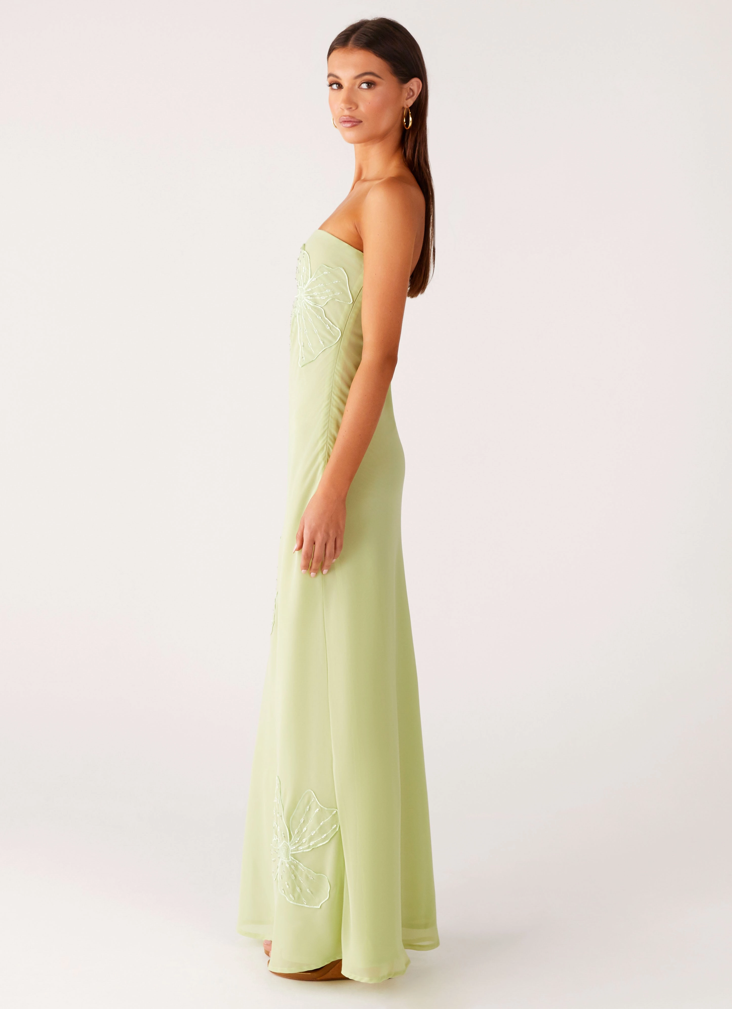 Sassafras Beaded Flower Strapless Maxi Dress - Lime Simple Mood Playful-Detail