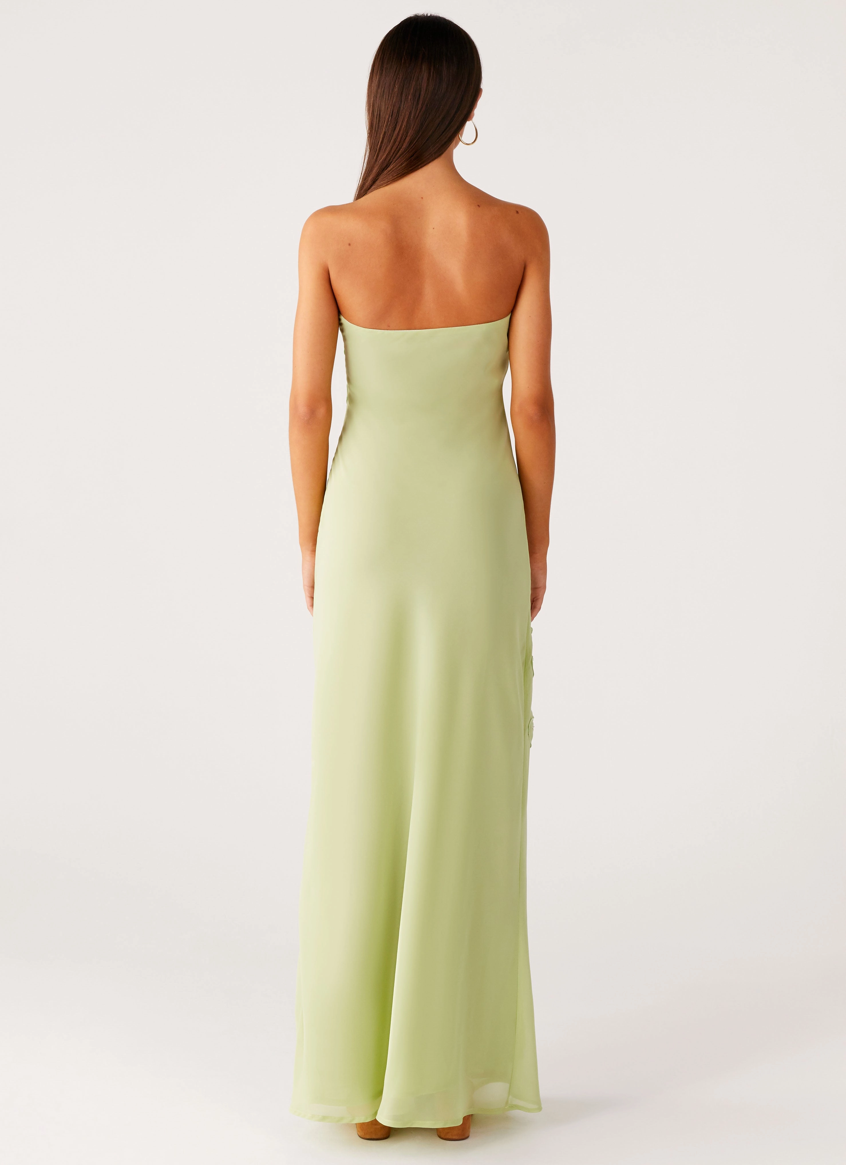 Comfy Flex Sassafras Beaded Flower Strapless Maxi Dress - Lime