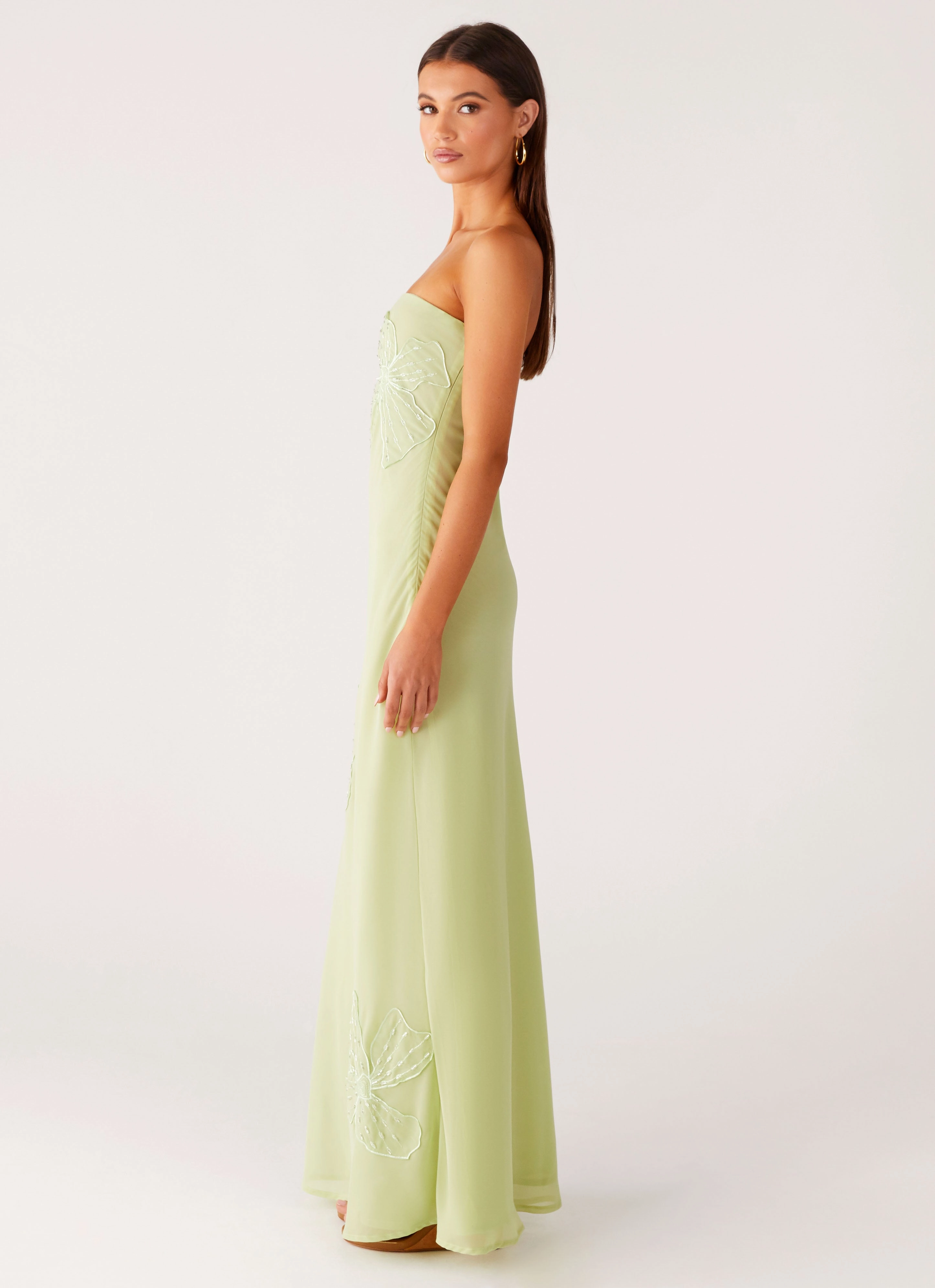 Sassafras Beaded Flower Strapless Maxi Dress - Lime Chic Mom Trendy Wearable