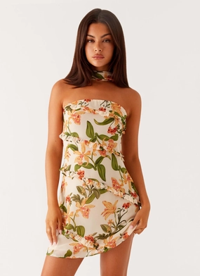 Side Ruching Edwina Strapless Mini Dress - Floral Print