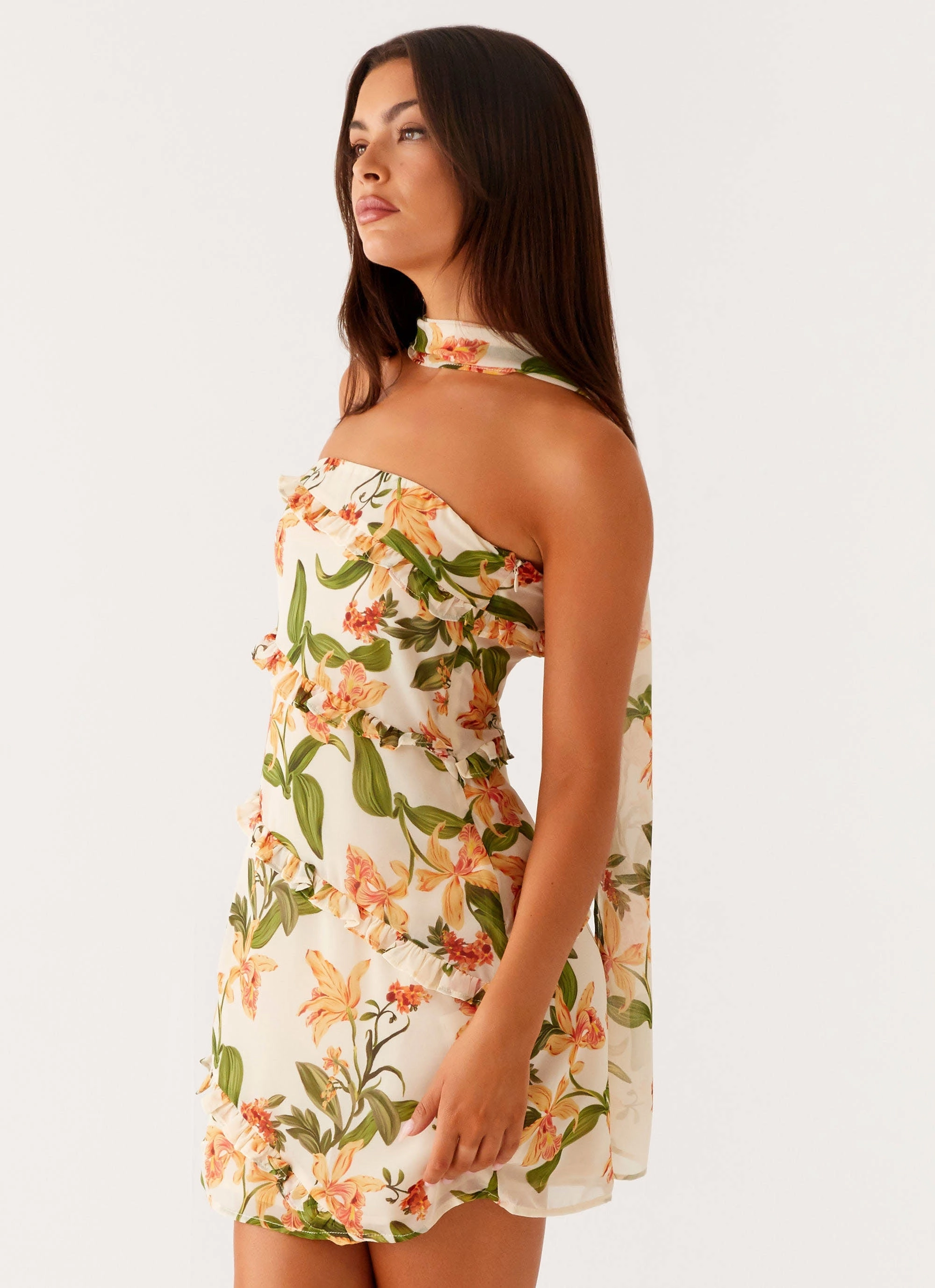 Edwina Strapless Mini Dress - Floral Print Street Casual