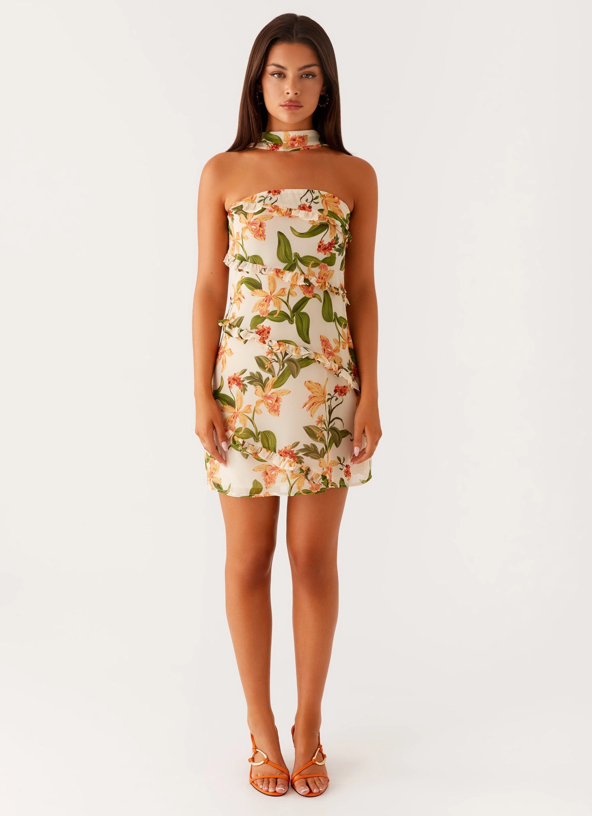Edwina Strapless Mini Dress - Floral Print Scoop-Neck Gentle Stitch