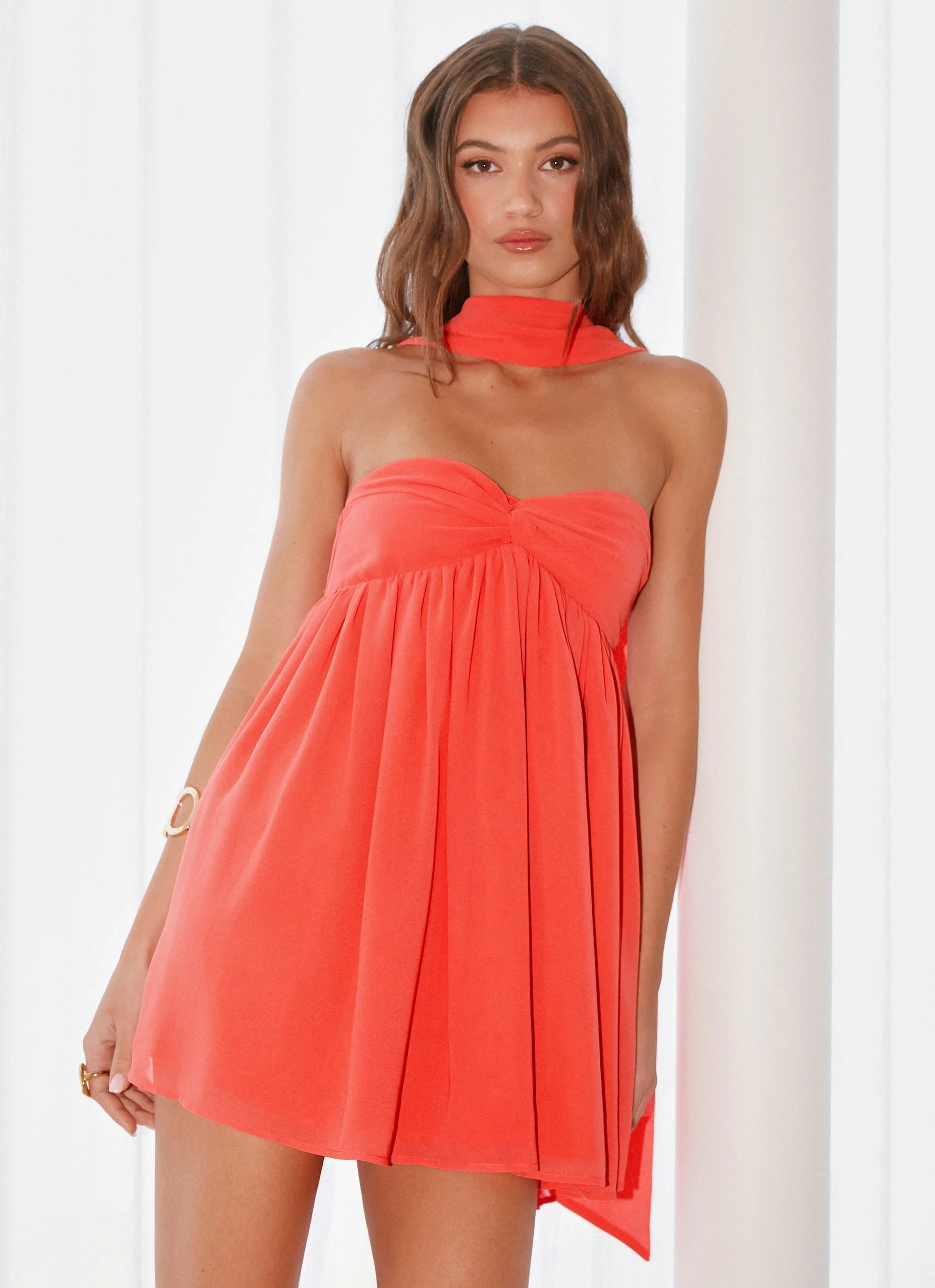 NonIrritatingLining Minimal Cut Saturn Mini Dress - Coral