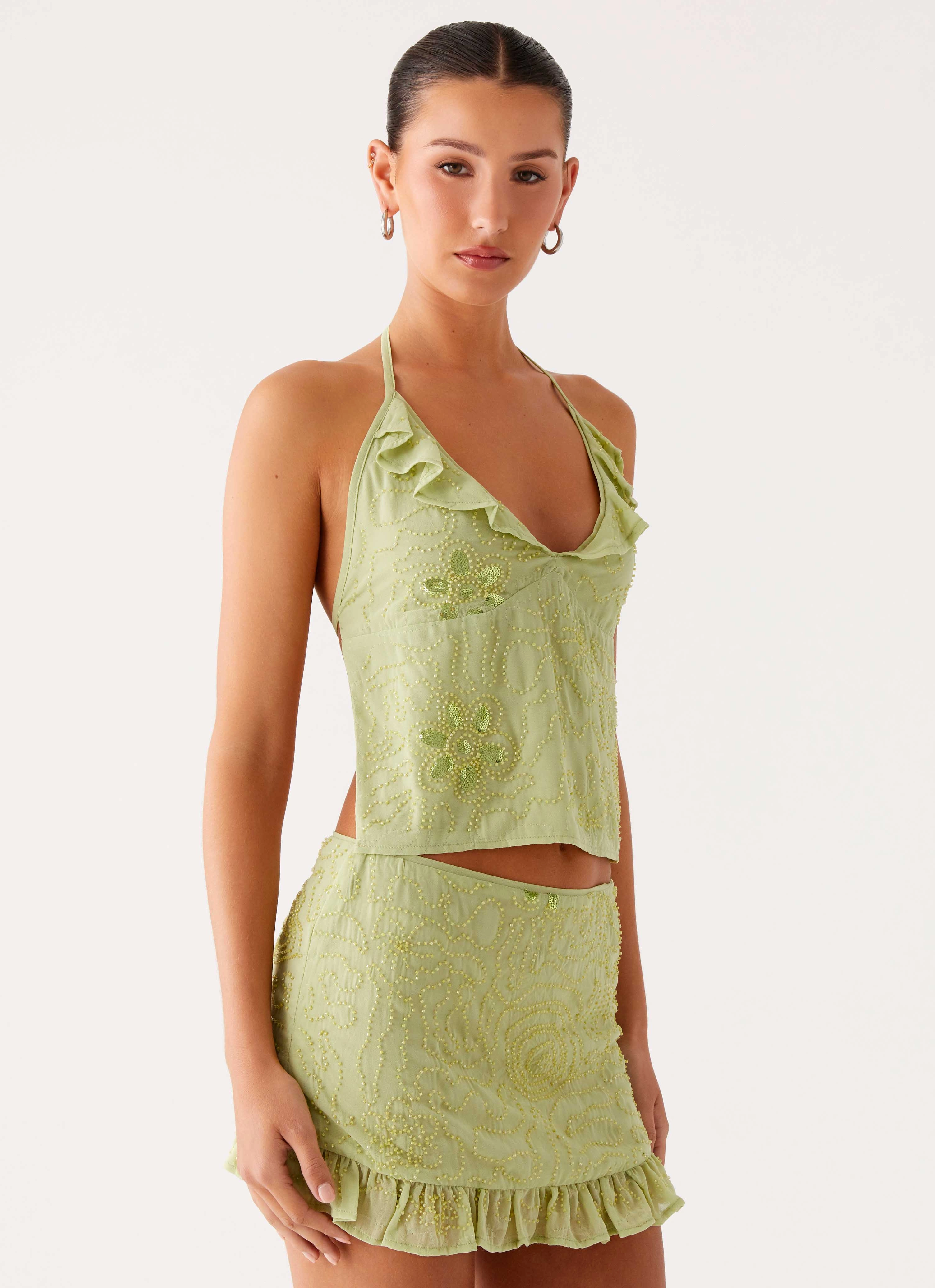 Savoir Beaded Halter Top - Mint LayeredPanel
